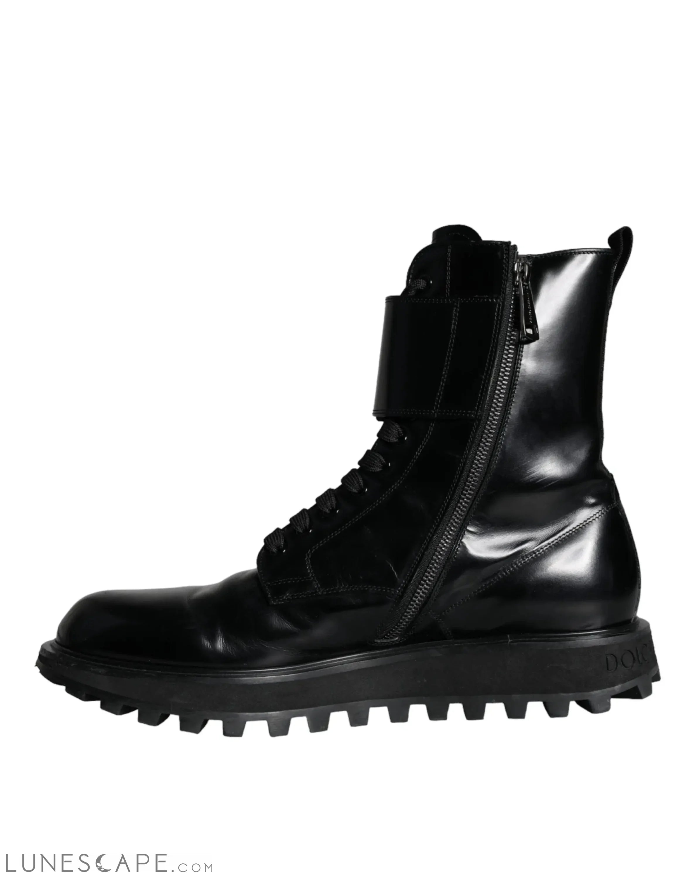 Dolce & Gabbana Black Leather Lace Up Men Mid Calf Boots LUNESCAPE