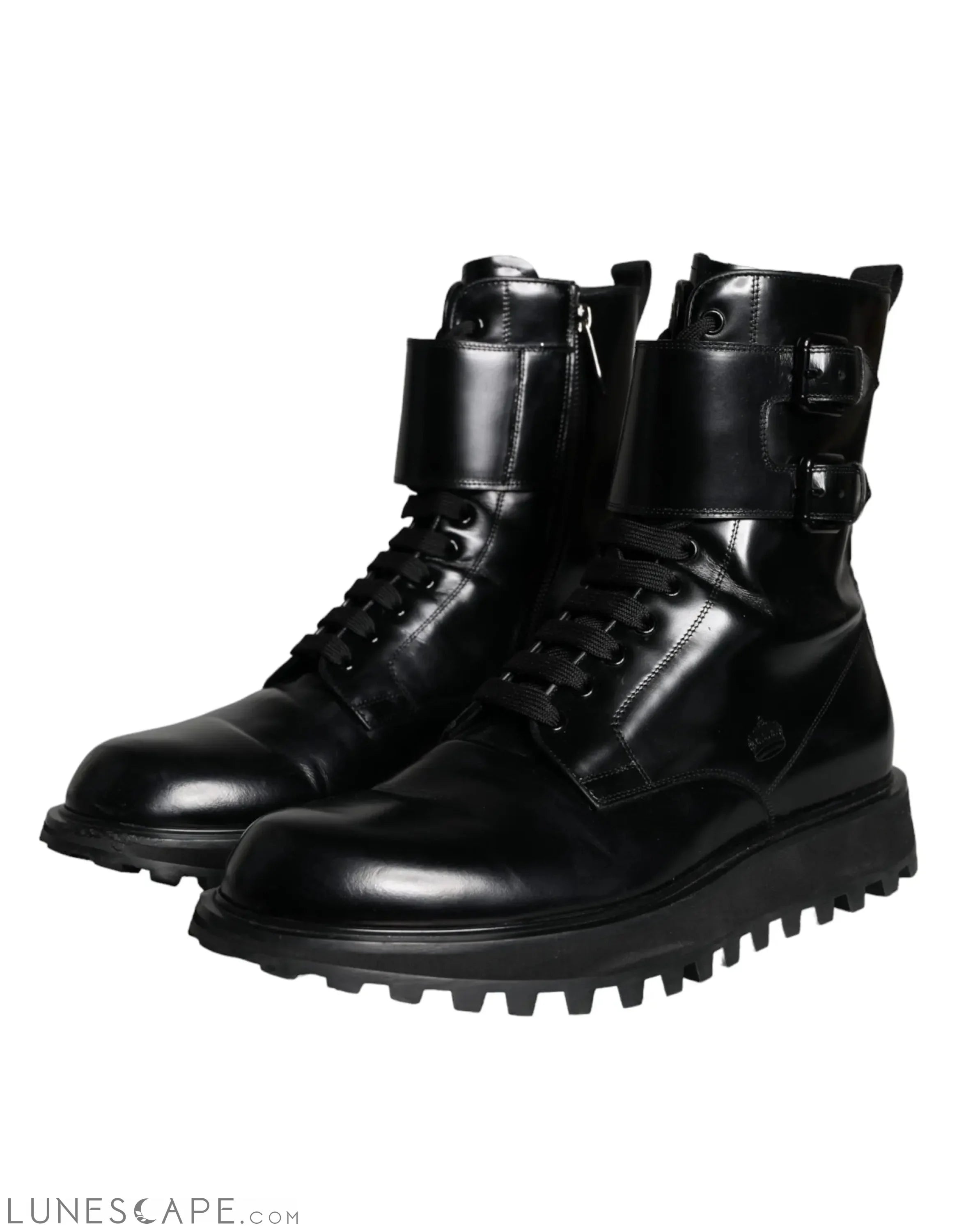 Dolce & Gabbana Black Leather Lace Up Men Mid Calf Boots LUNESCAPE