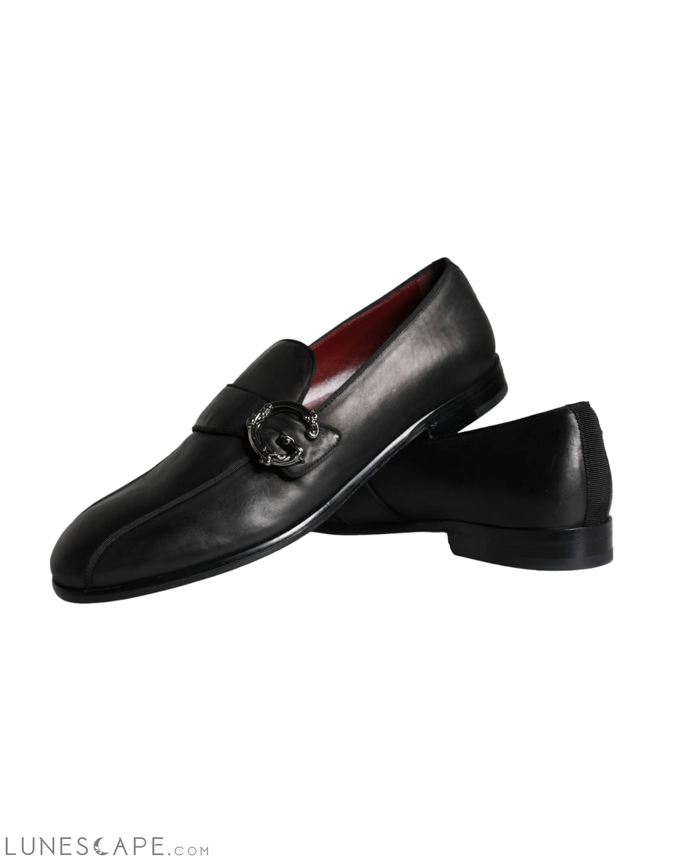 Dolce & Gabbana Black Leather Logo Loafers Men Dress Shoes LUNESCAPE