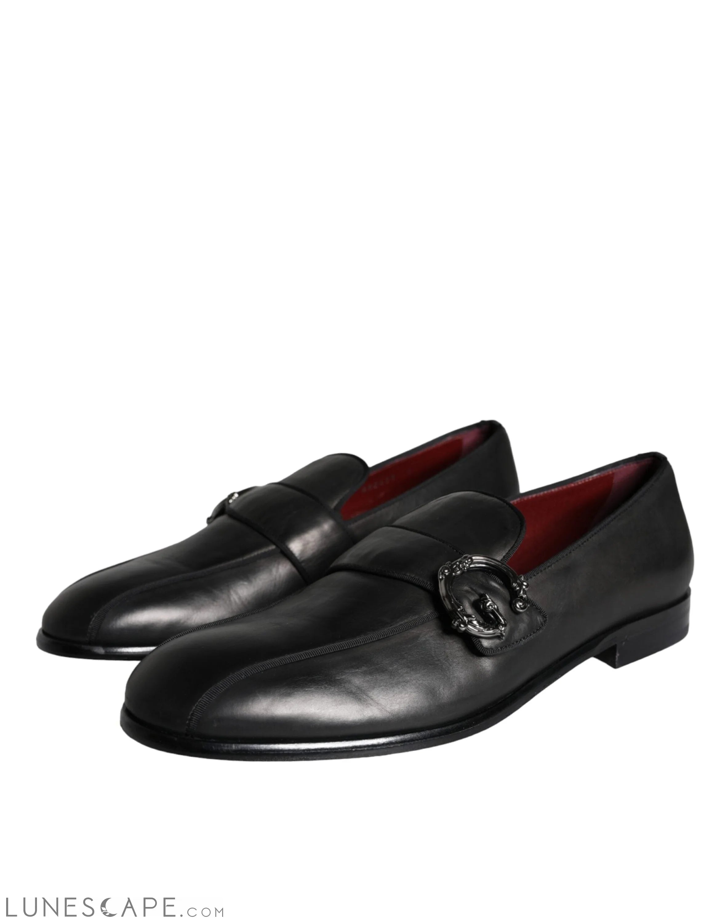 Dolce & Gabbana Black Leather Logo Loafers Men Dress Shoes LUNESCAPE