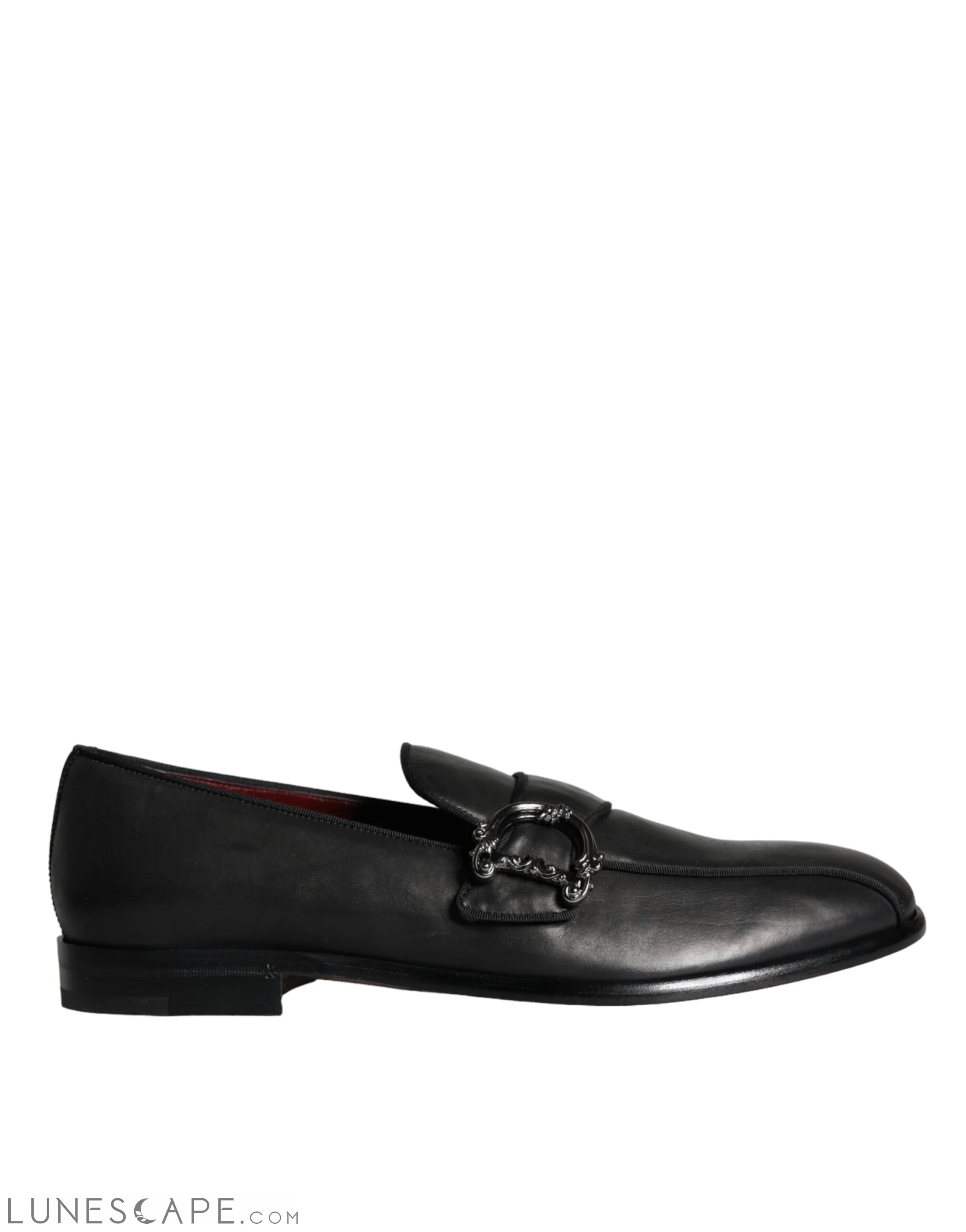 Dolce & Gabbana Black Leather Logo Loafers Men Dress Shoes LUNESCAPE