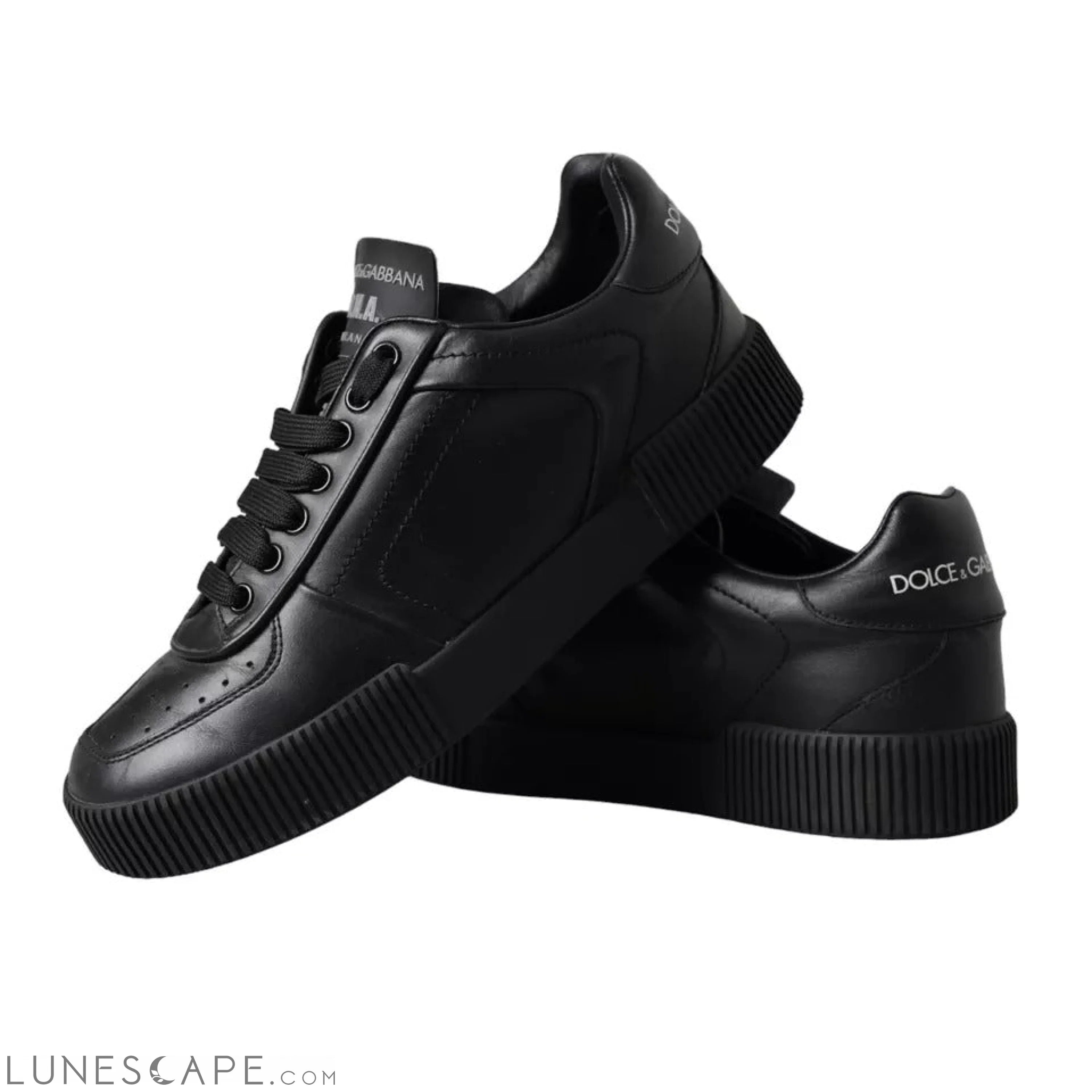 Dolce & Gabbana Black Leather Low Top Sneakers Men Shoes LUNESCAPE