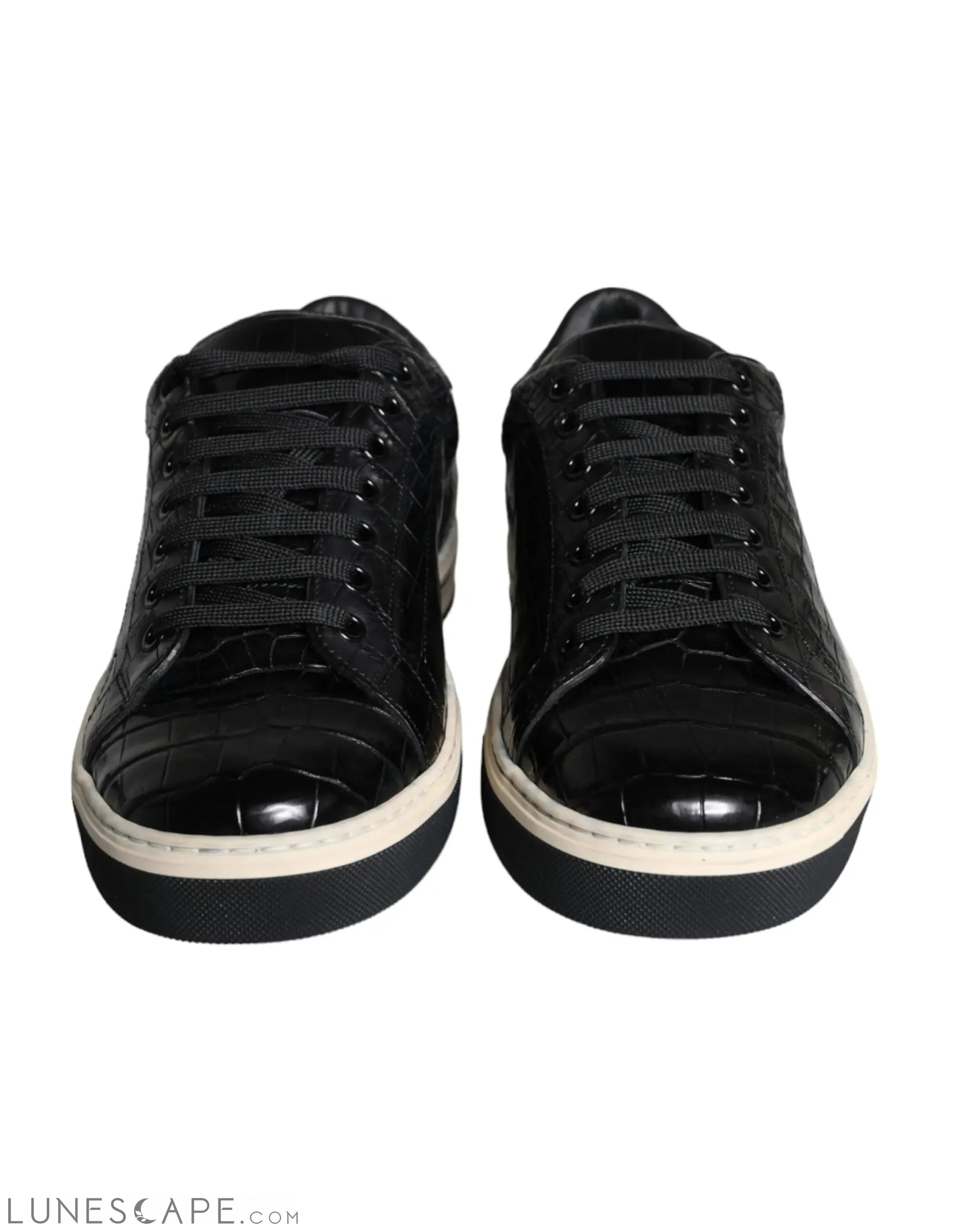 Dolce & Gabbana Black Leather Men Low Top Sneakers Shoes LUNESCAPE