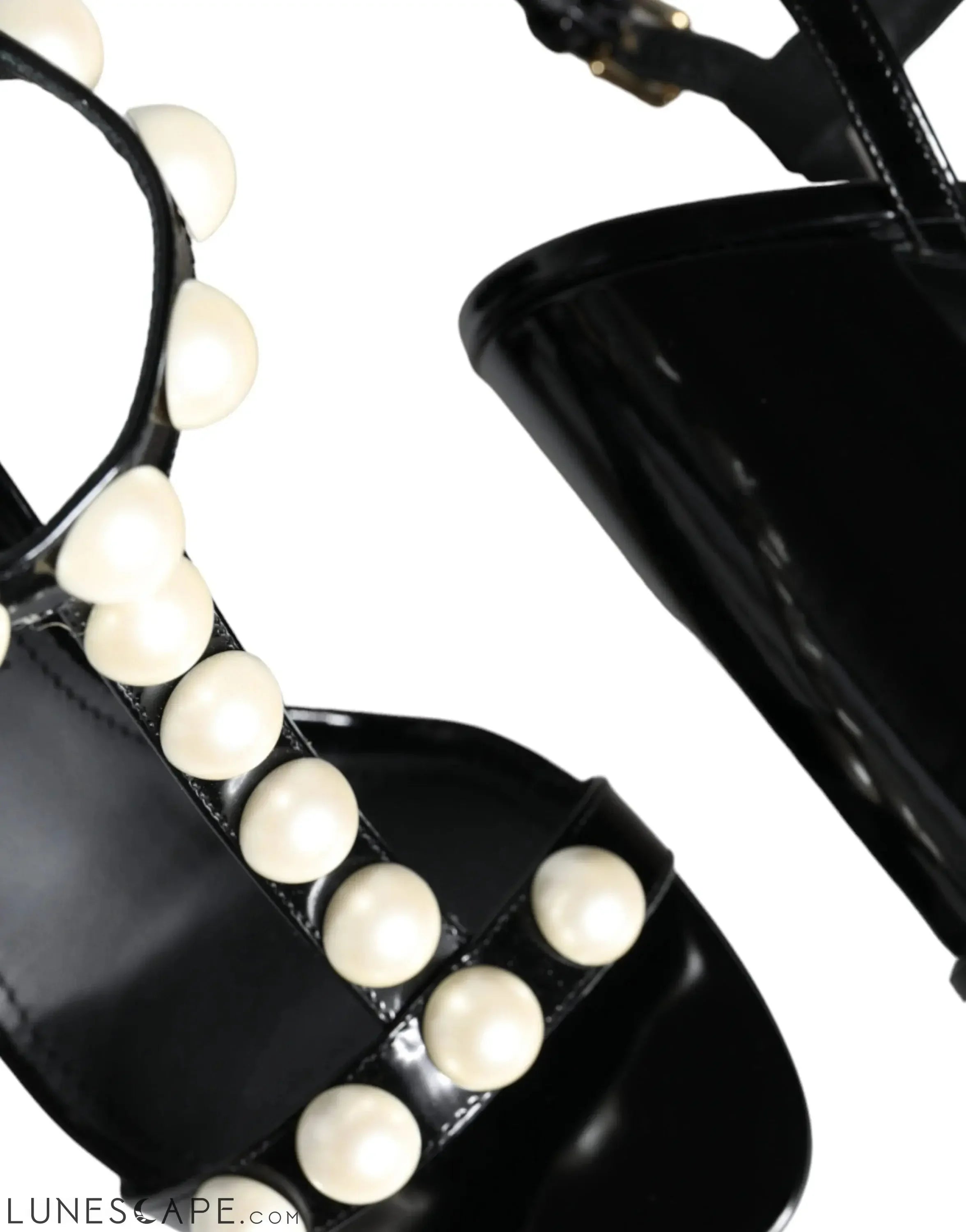 Dolce & Gabbana Black Leather Pearls T-strap Sandals Shoes LUNESCAPE