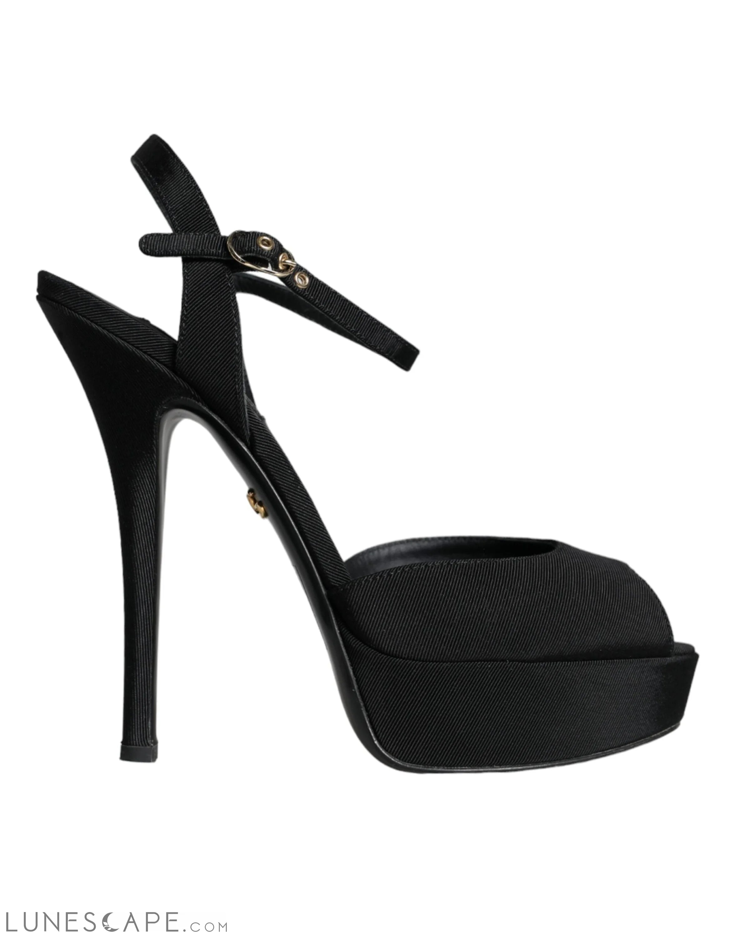Dolce & Gabbana Black Leather Platform Heels Sandals Shoes LUNESCAPE