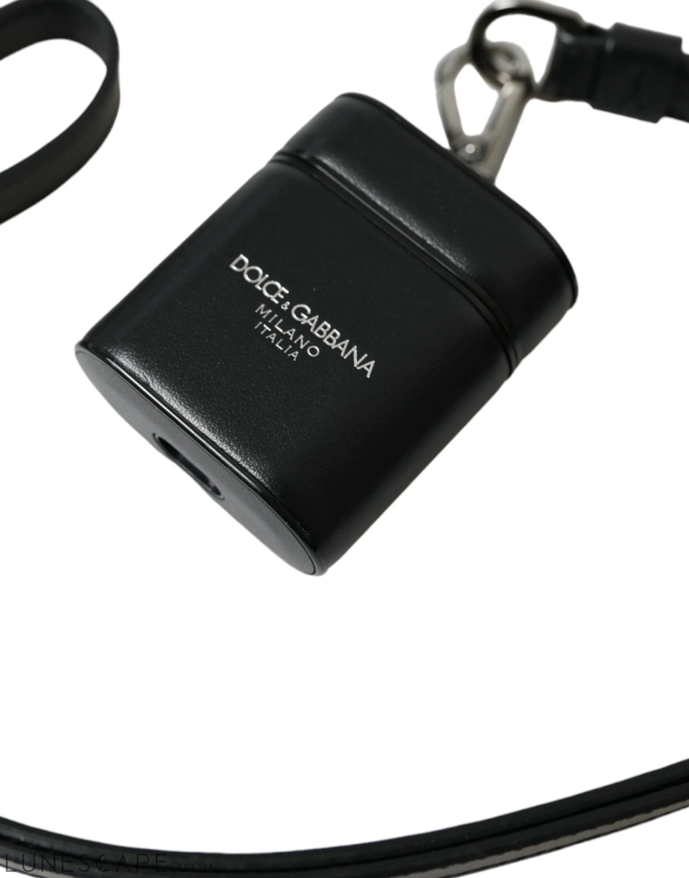 Dolce & Gabbana Black Leather Strap Silver Metal Logo Printed Airpods Case LUNESCAPE