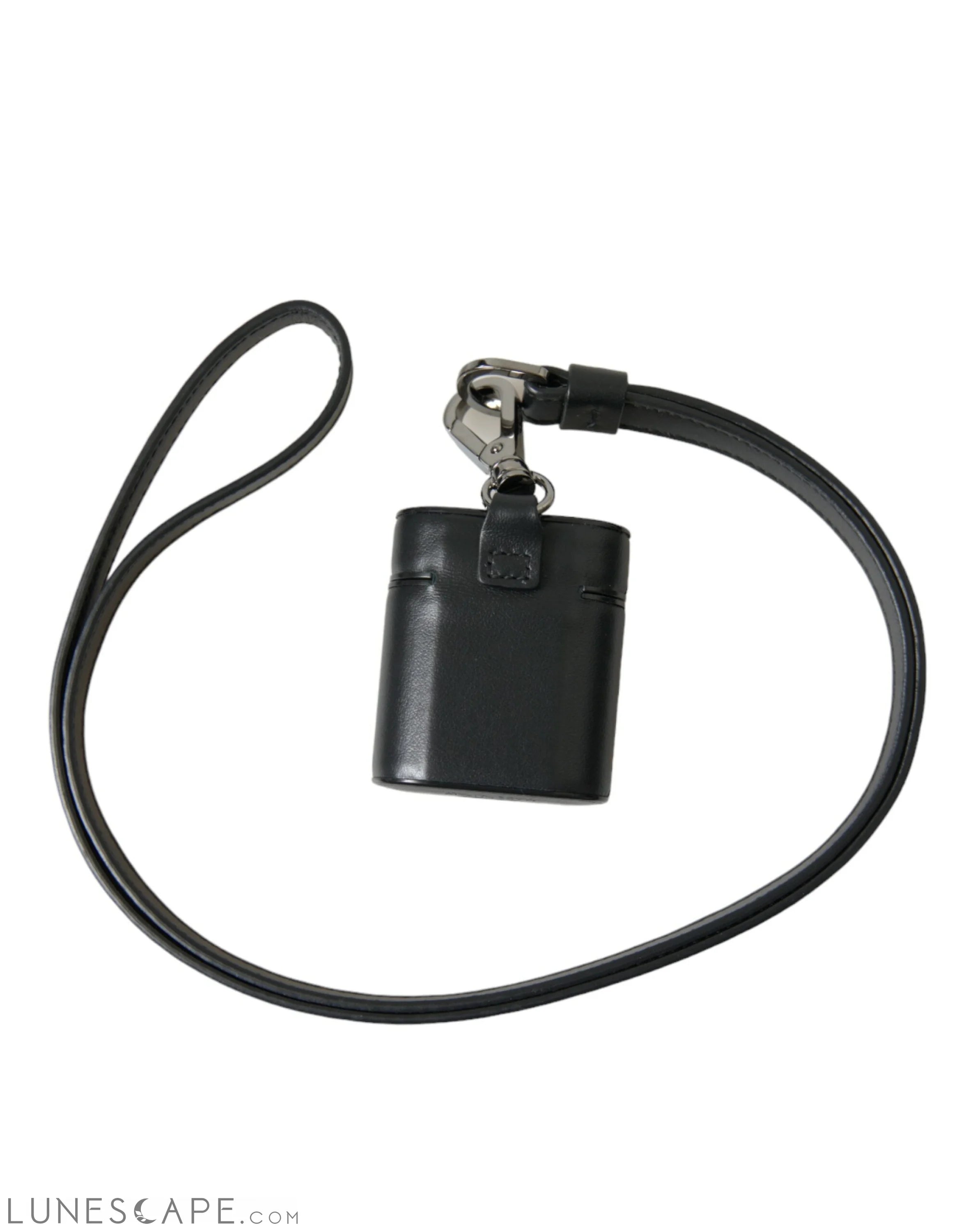 Dolce & Gabbana Black Leather Strap Silver Metal Logo Printed Airpods Case LUNESCAPE