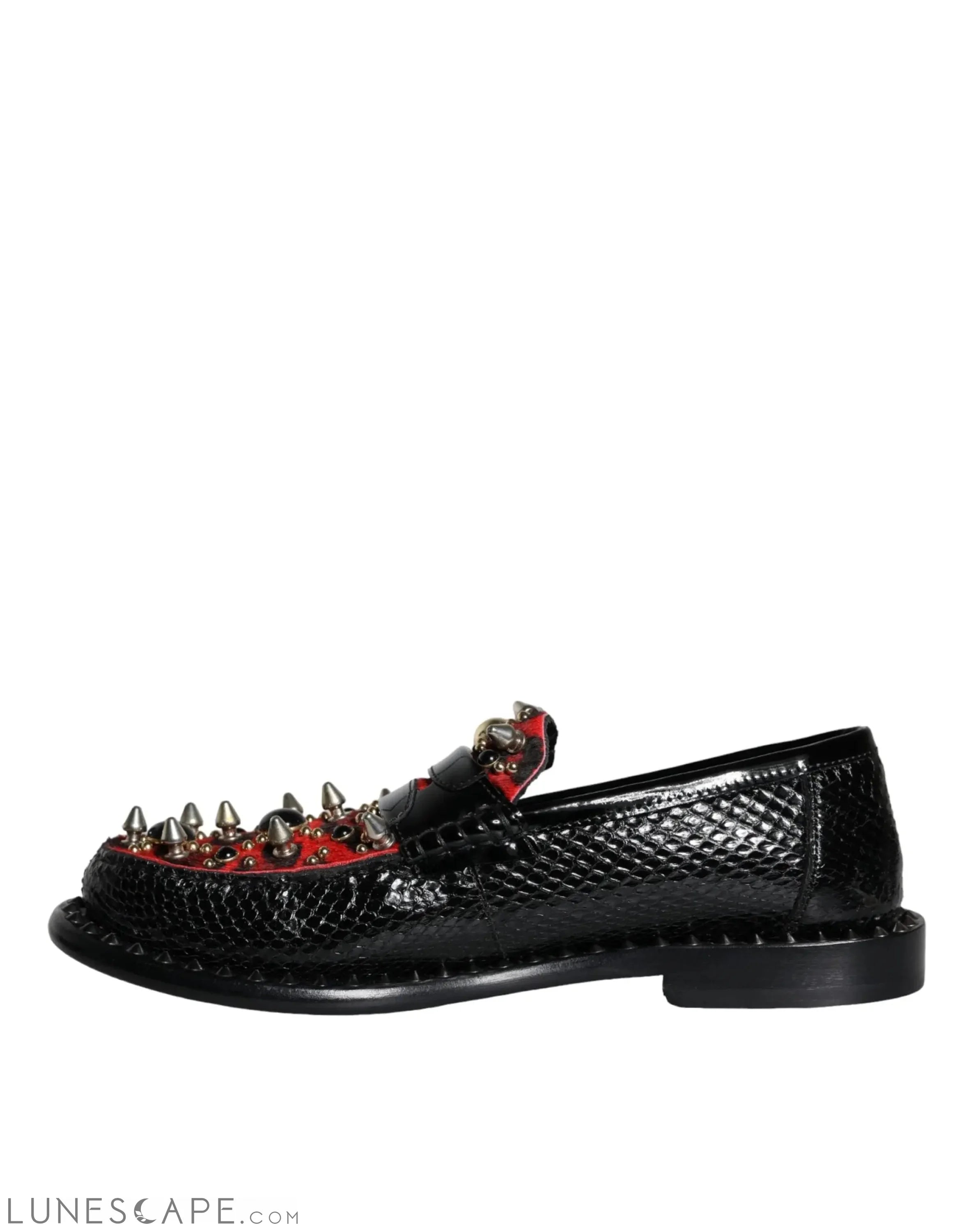 Dolce & Gabbana Black Leopard Print Studs Leather Loafers Shoes LUNESCAPE