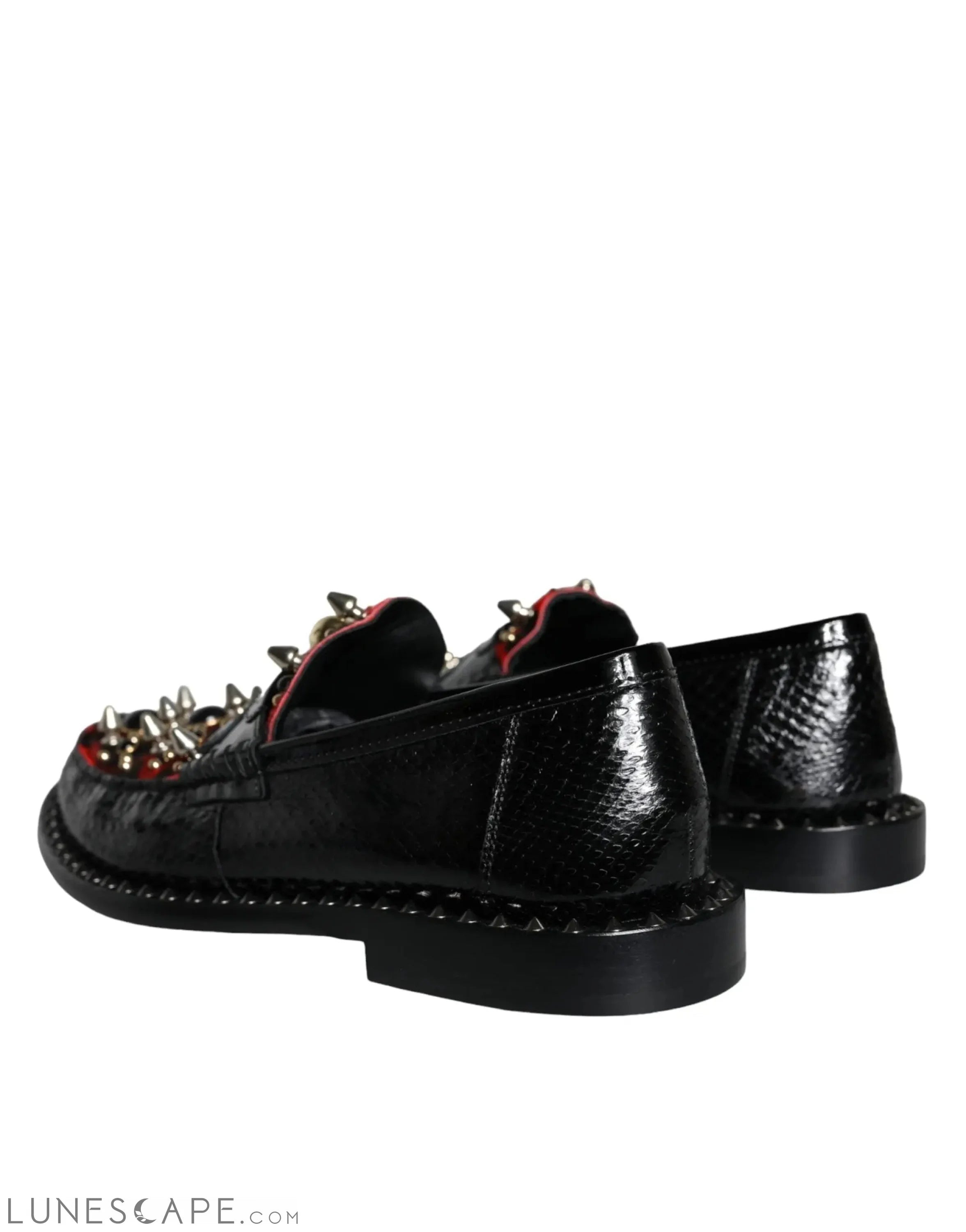 Dolce & Gabbana Black Leopard Print Studs Leather Loafers Shoes LUNESCAPE