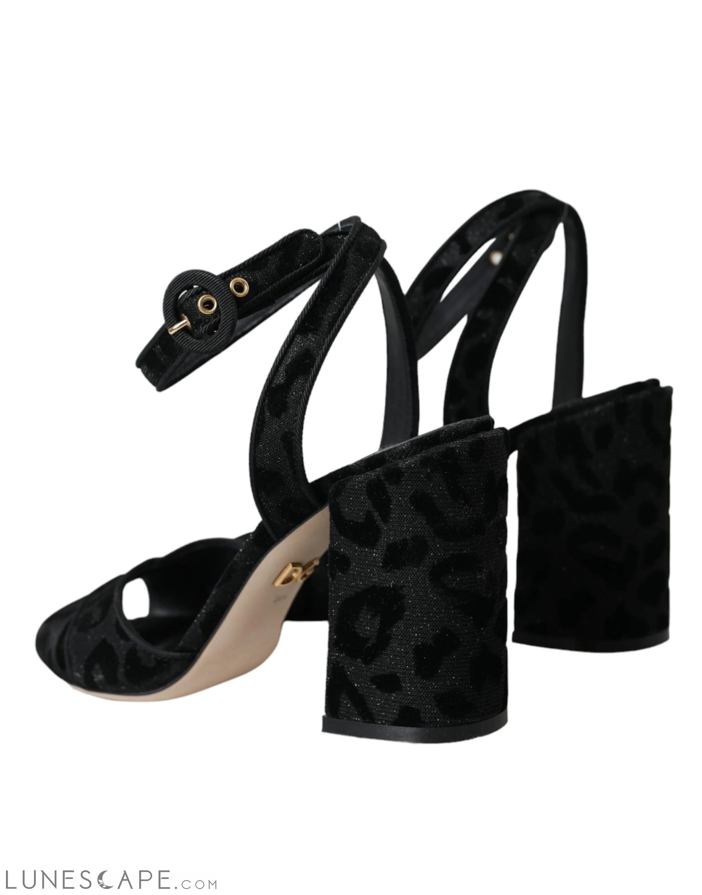 Dolce & Gabbana Black Leopard Suede Heels Sandals Shoes LUNESCAPE