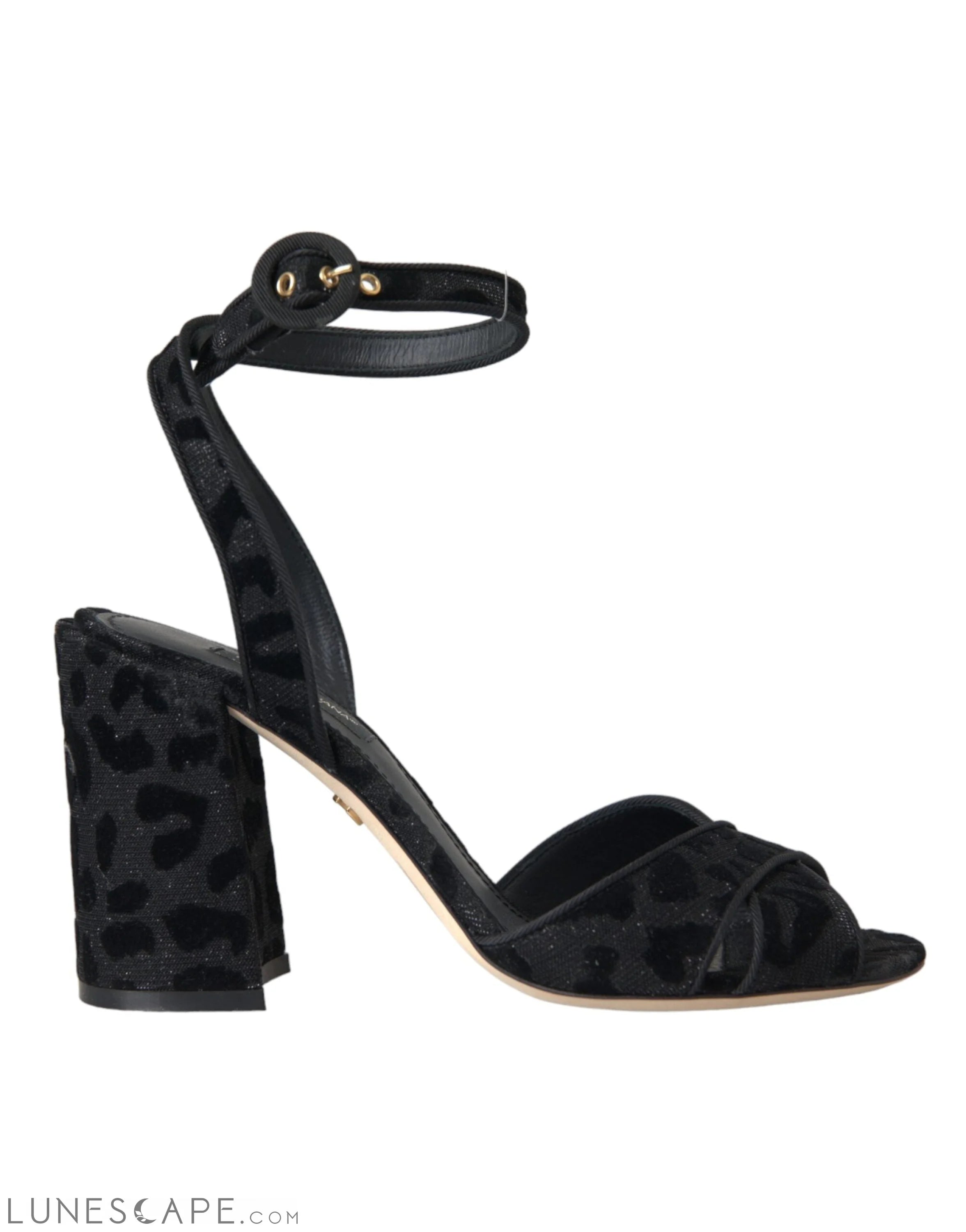 Dolce & Gabbana Black Leopard Suede Heels Sandals Shoes LUNESCAPE