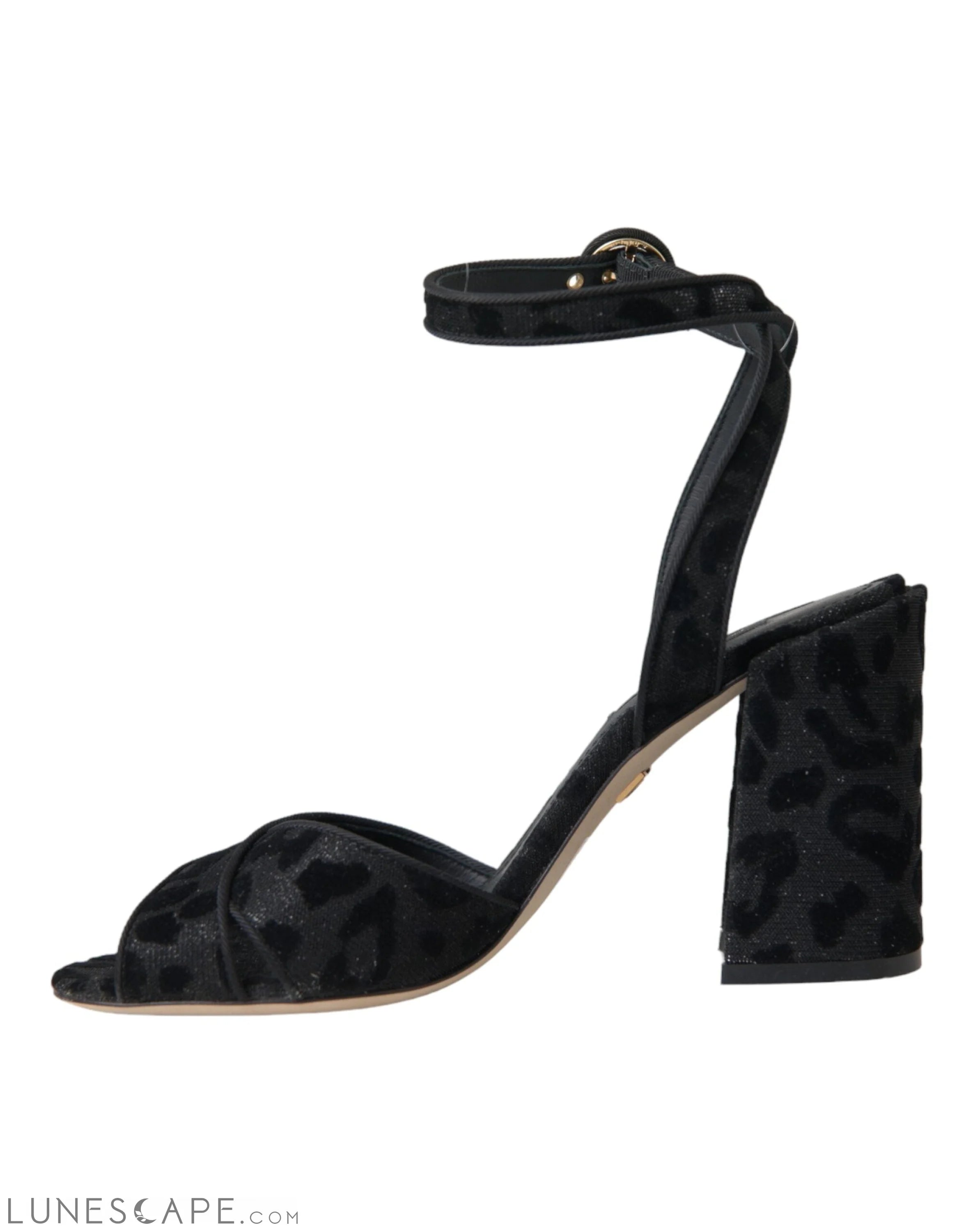 Dolce & Gabbana Black Leopard Suede Heels Sandals Shoes LUNESCAPE