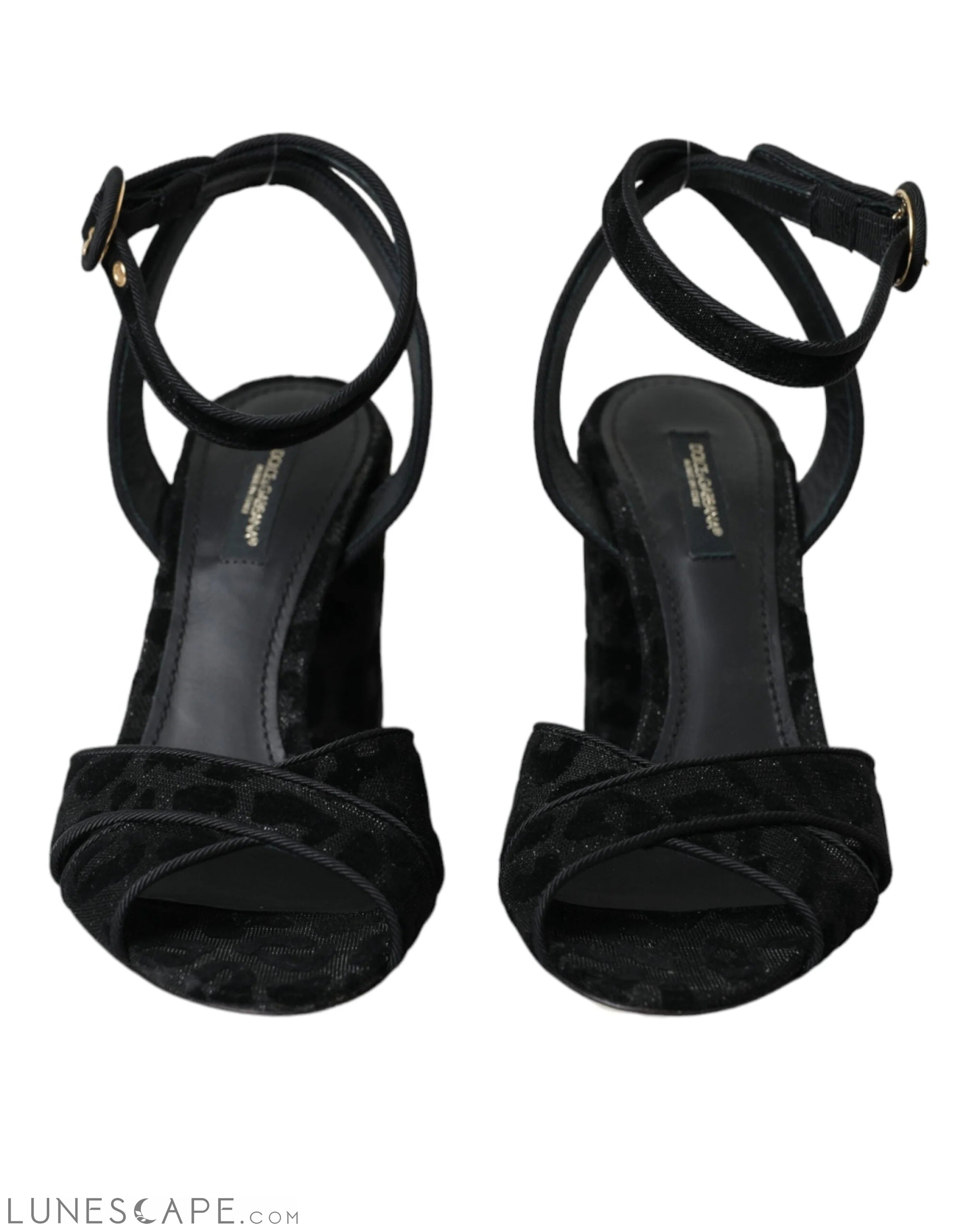 Dolce & Gabbana Black Leopard Suede Heels Sandals Shoes LUNESCAPE