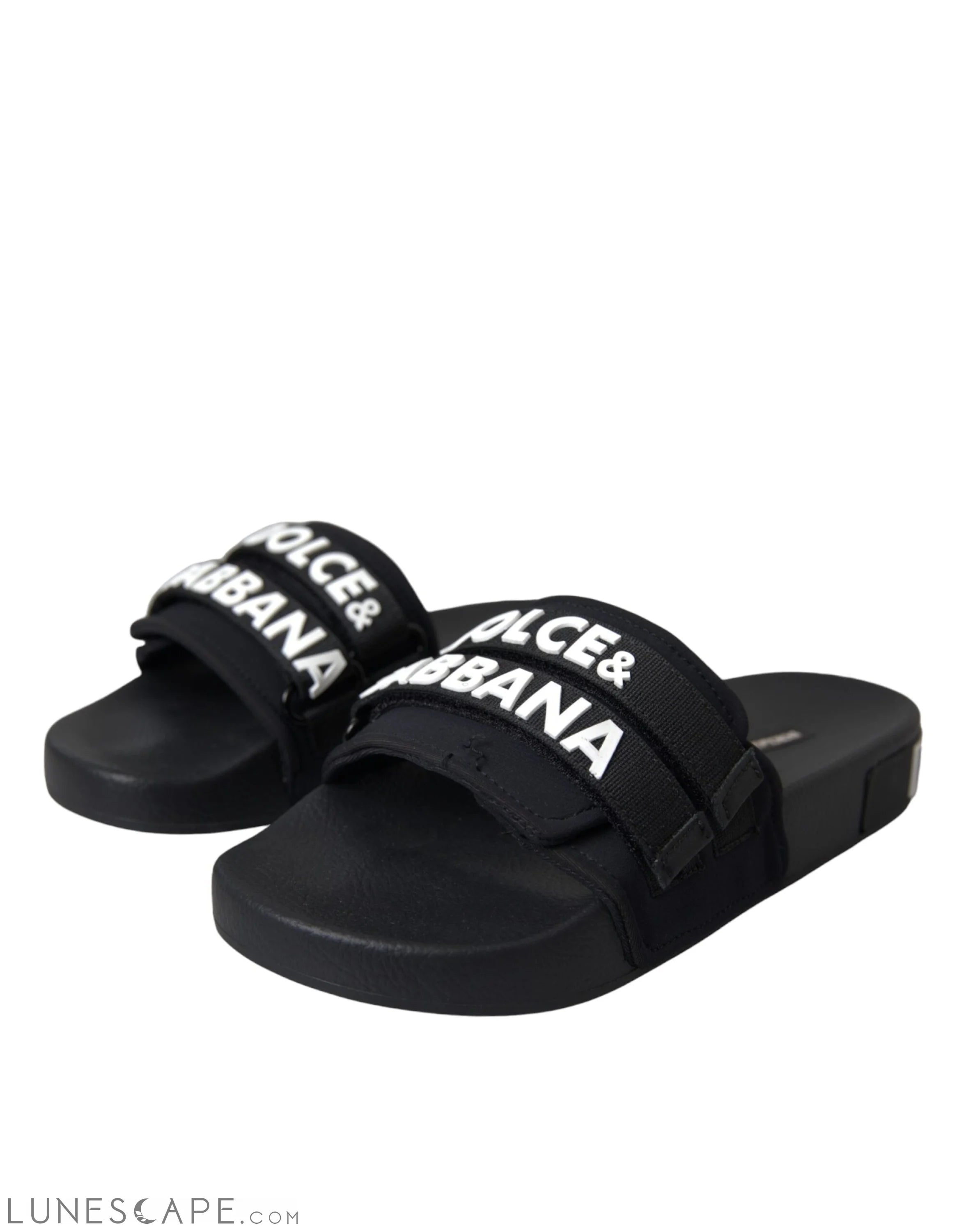 Dolce & Gabbana Black Logo Beachwear Flats Sandals Shoes LUNESCAPE