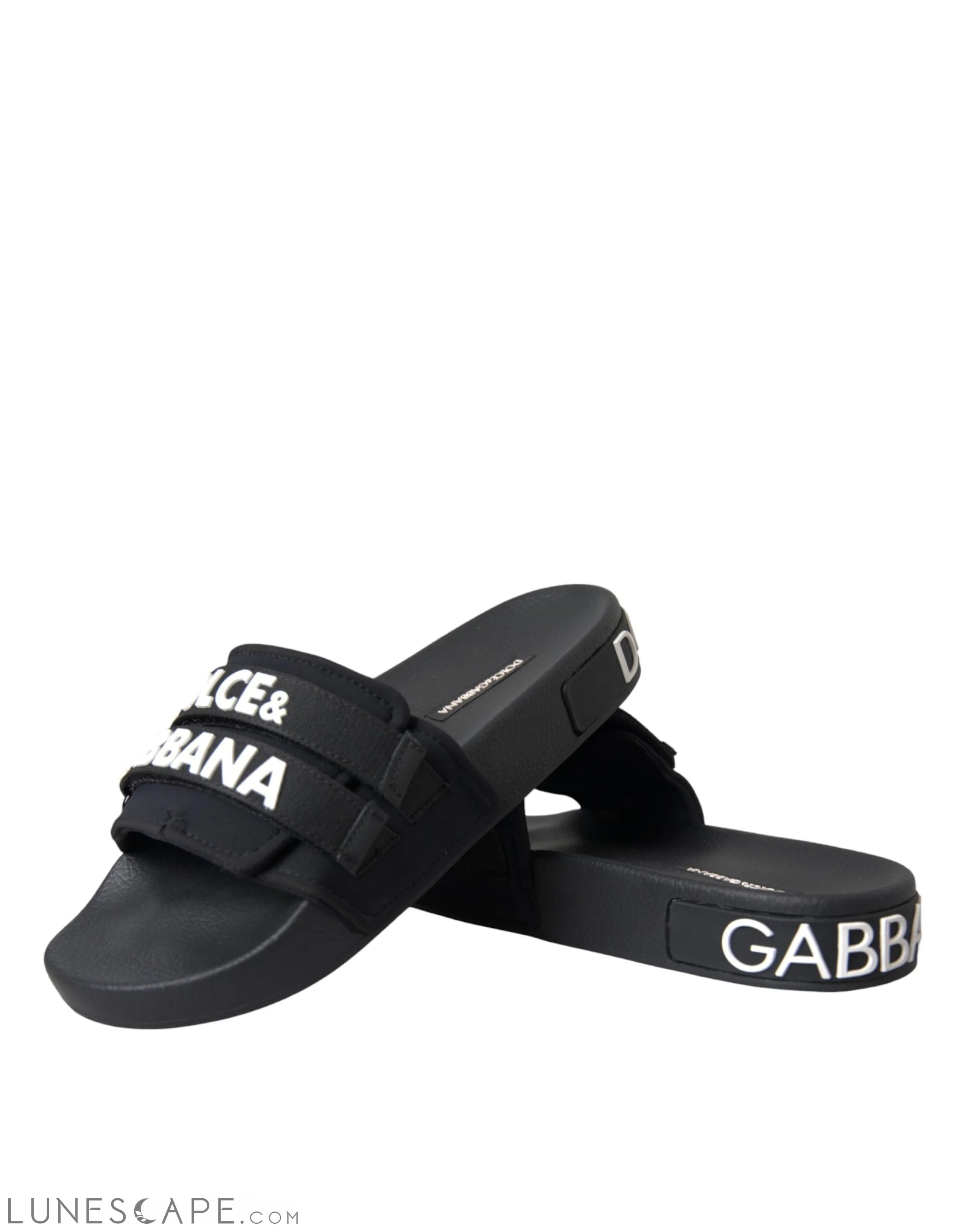 Dolce & Gabbana Black Logo Beachwear Flats Sandals Shoes LUNESCAPE