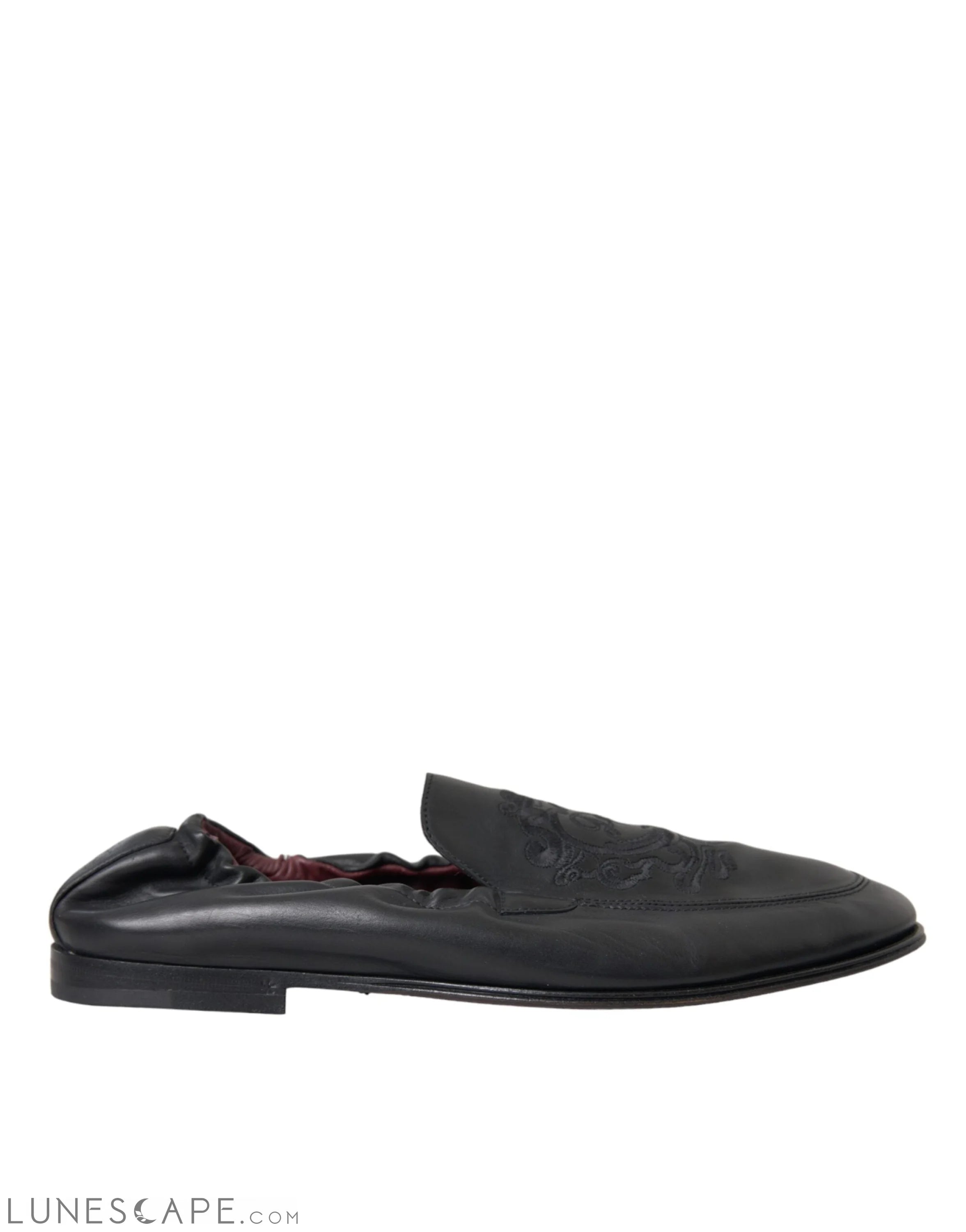 Dolce & Gabbana Black Logo Embroidered Leather Loafer Men Dress Shoes LUNESCAPE