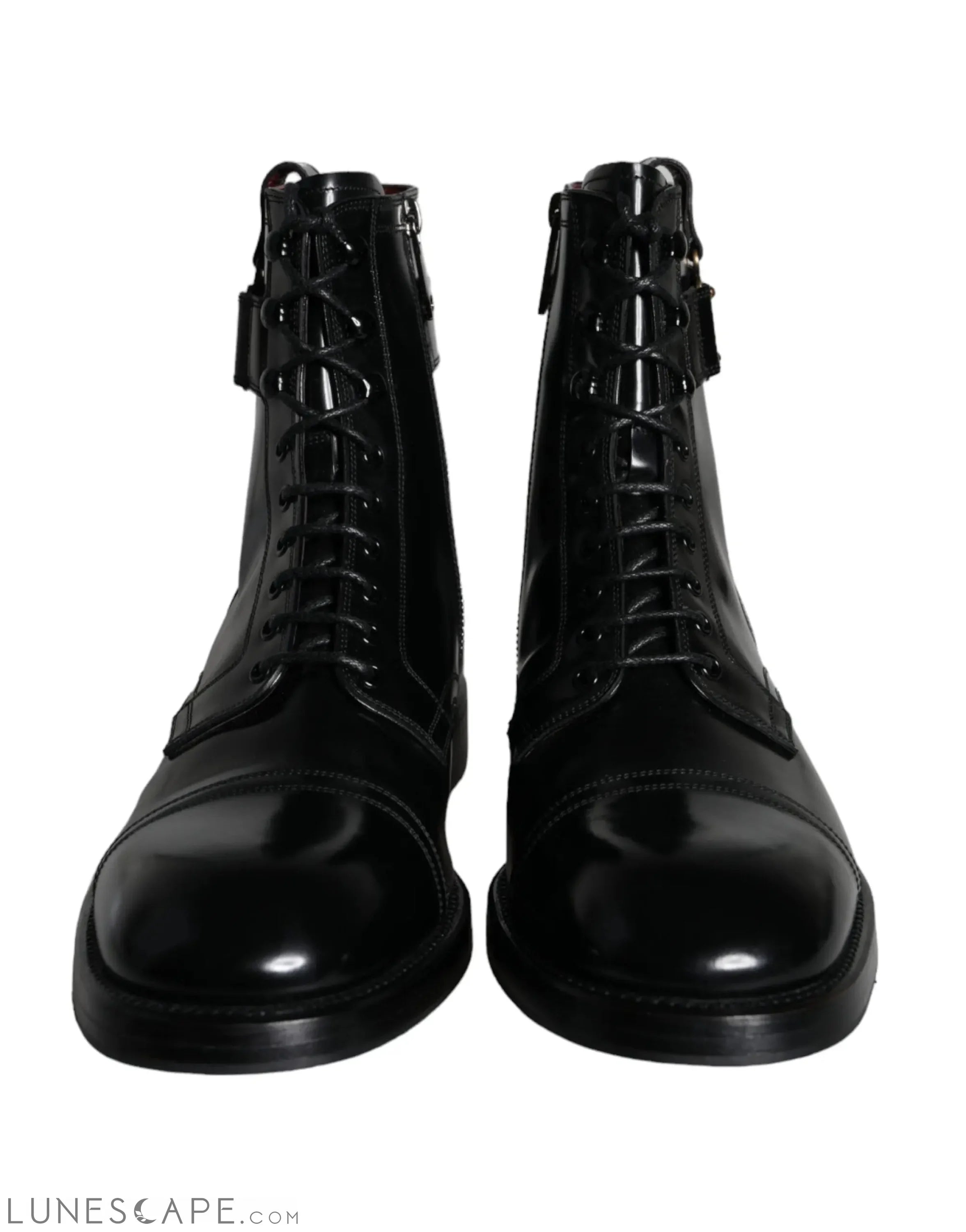 Dolce & Gabbana Black Logo Lace Up Mid Calf Men Boots LUNESCAPE