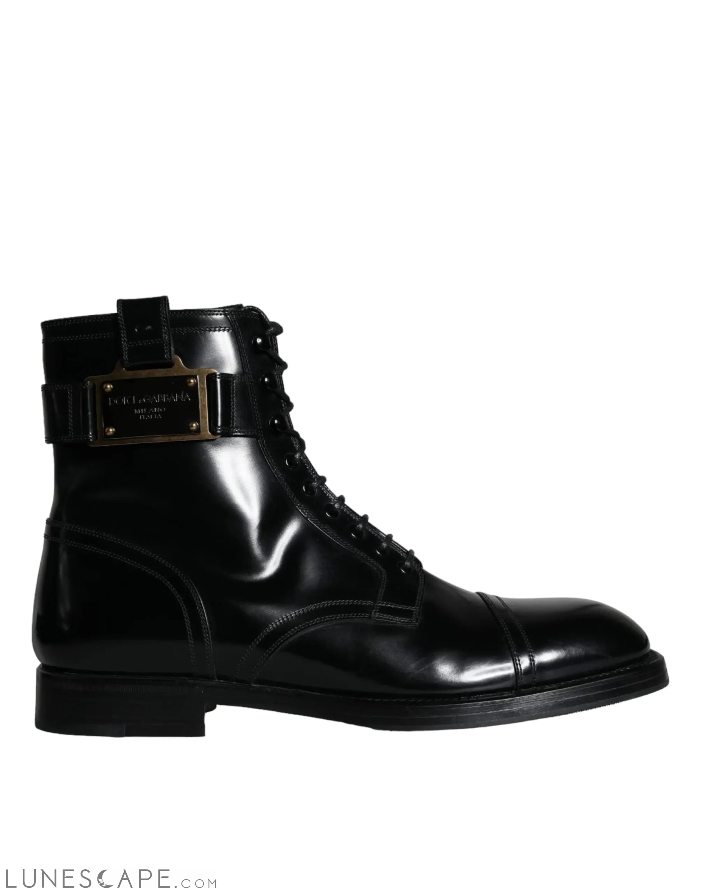 Dolce & Gabbana Black Logo Lace Up Mid Calf Men Boots LUNESCAPE