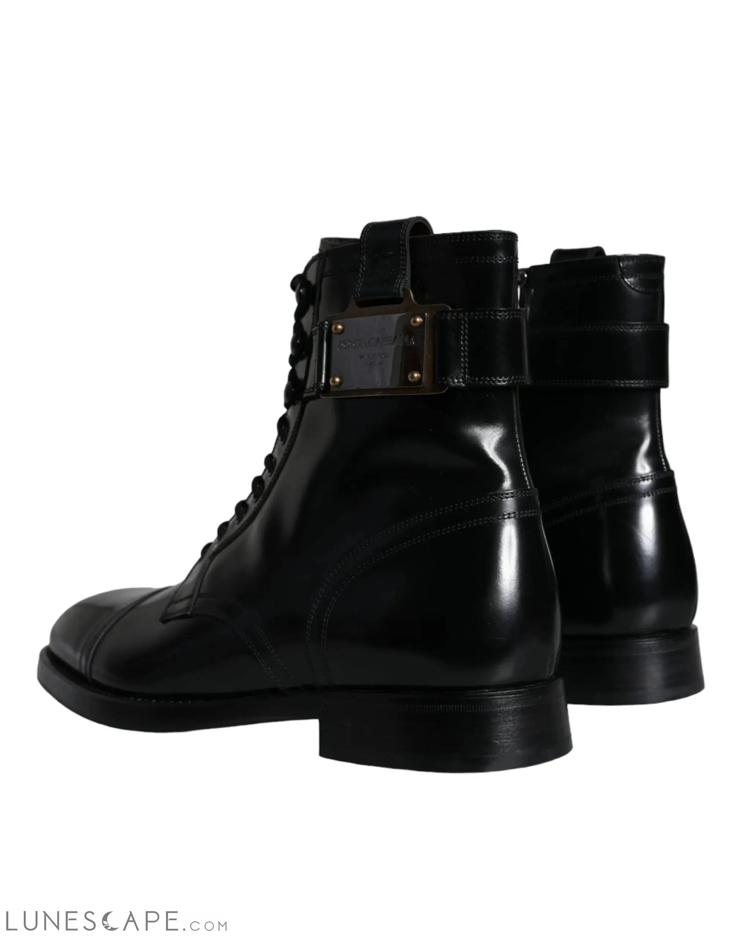 Dolce & Gabbana Black Logo Lace Up Mid Calf Men Boots LUNESCAPE