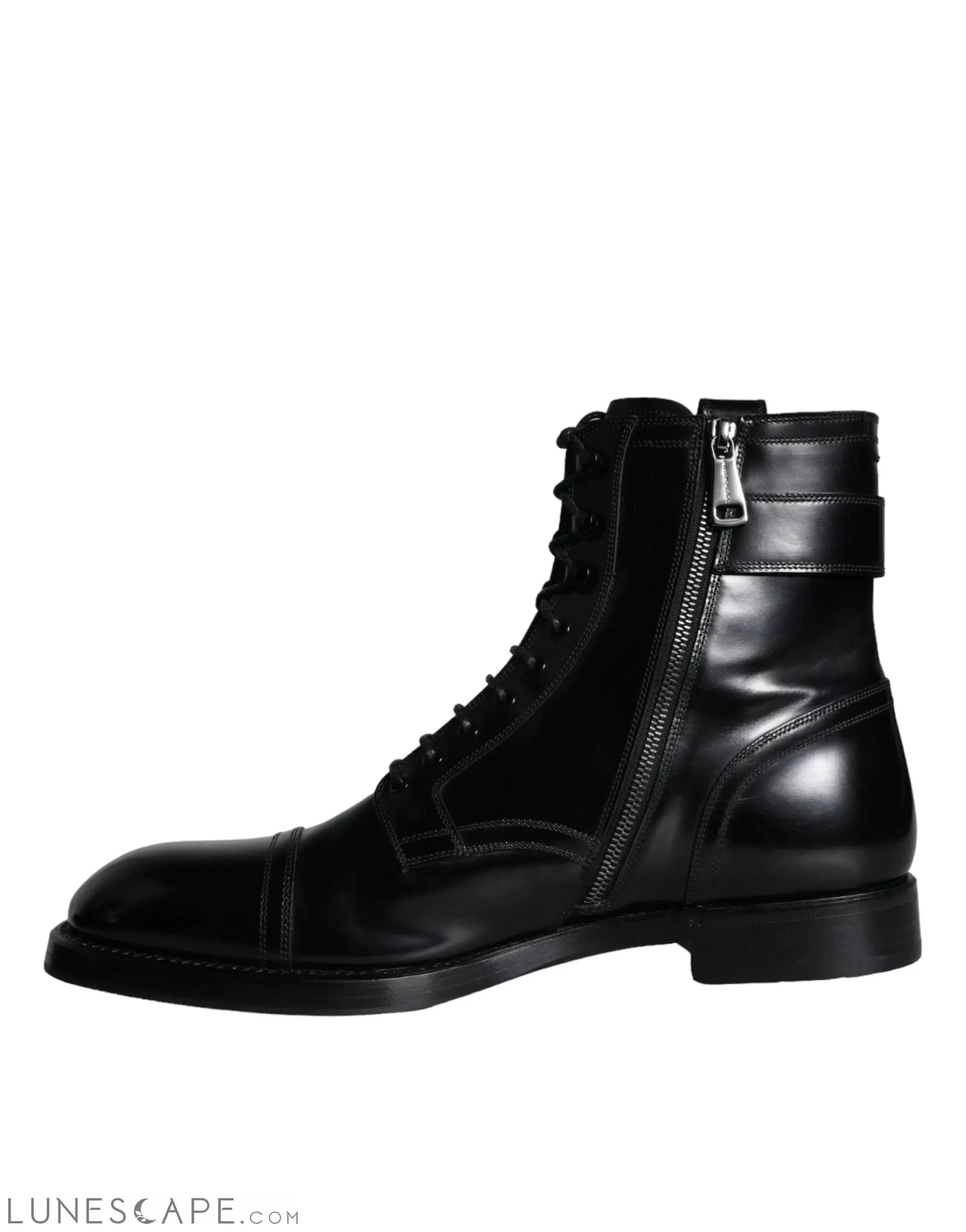 Dolce & Gabbana Black Logo Lace Up Mid Calf Men Boots LUNESCAPE