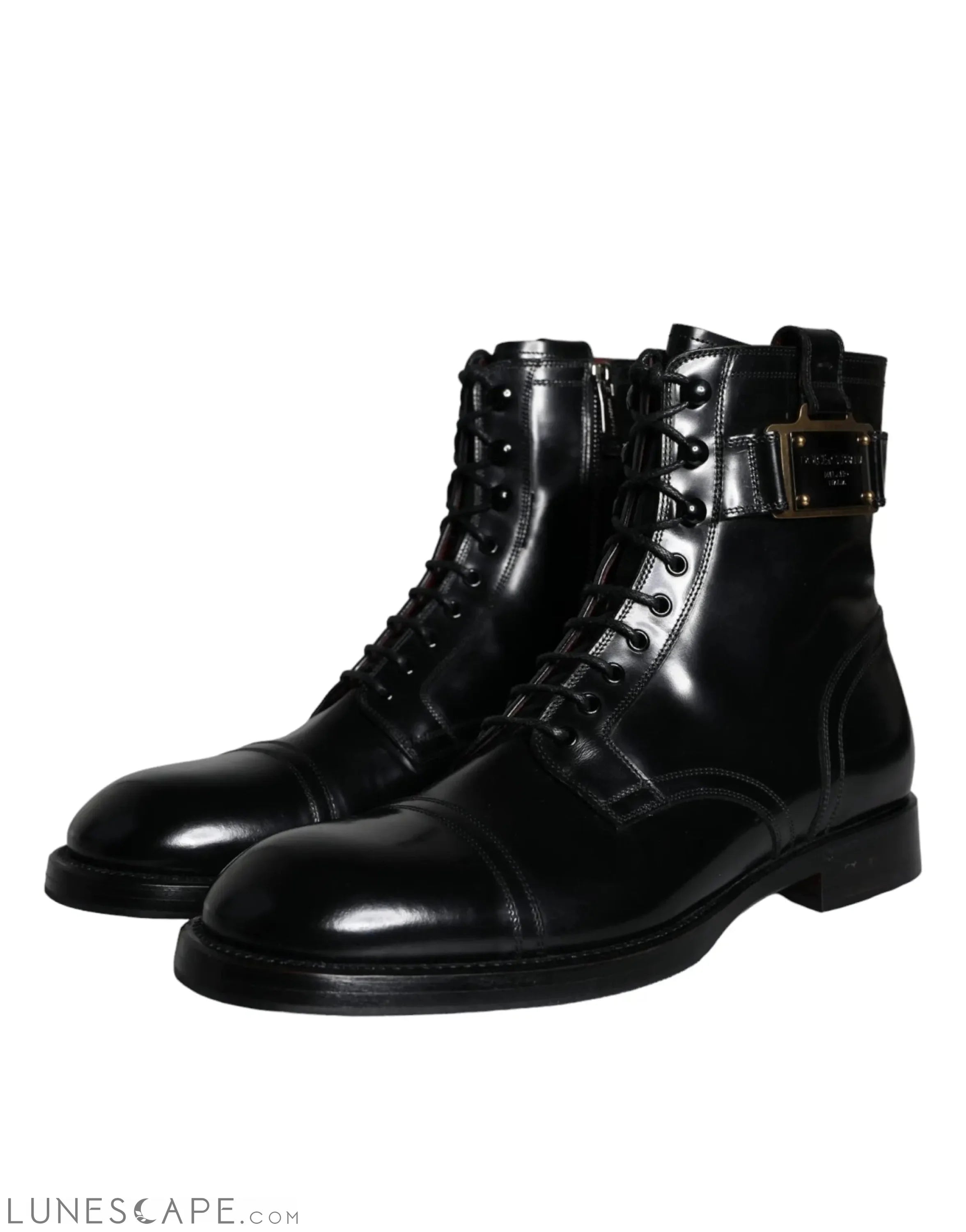 Dolce & Gabbana Black Logo Lace Up Mid Calf Men Boots LUNESCAPE