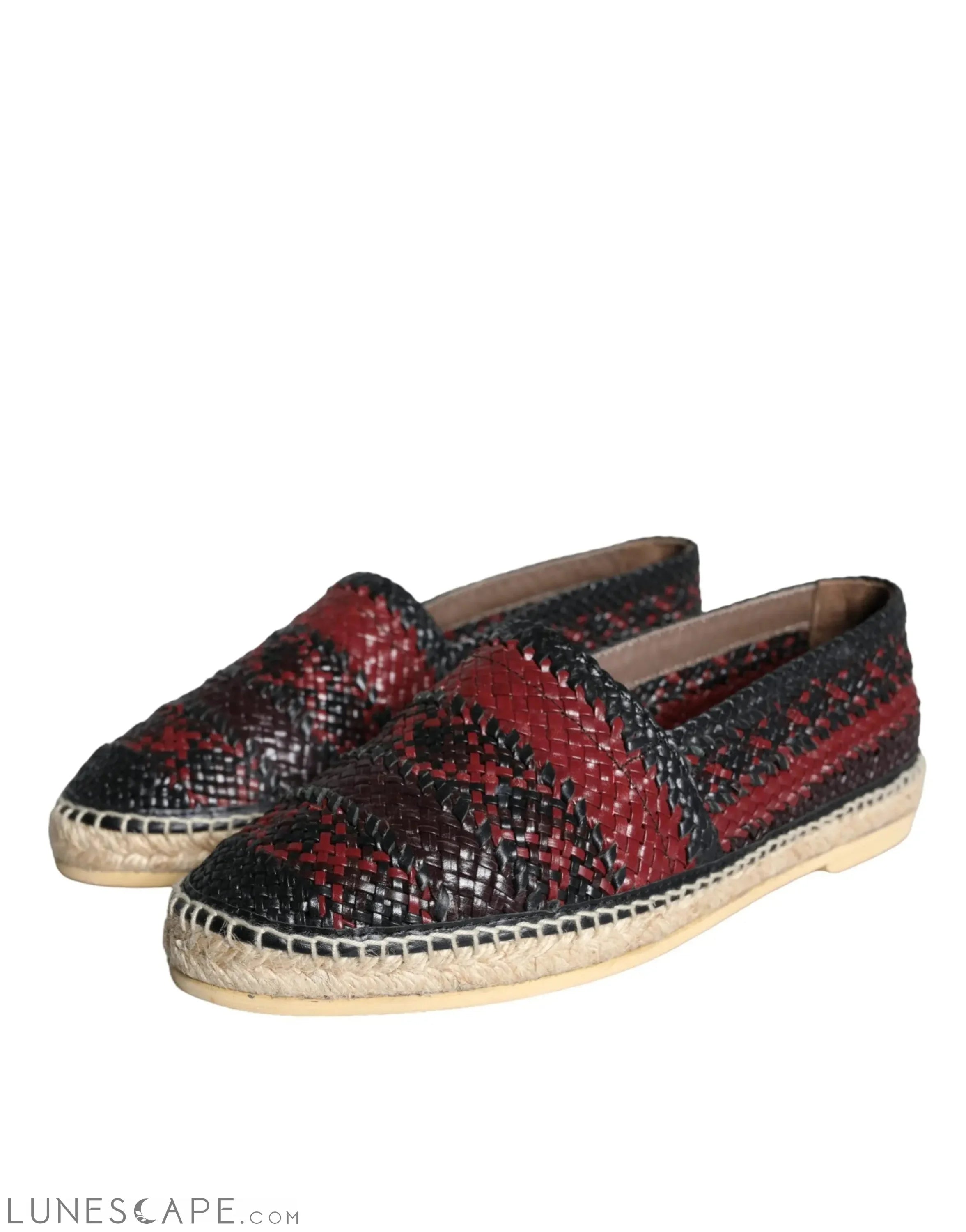 Dolce & Gabbana Black Maroon Woven Leather Buffalo Men Espadrille Shoes LUNESCAPE