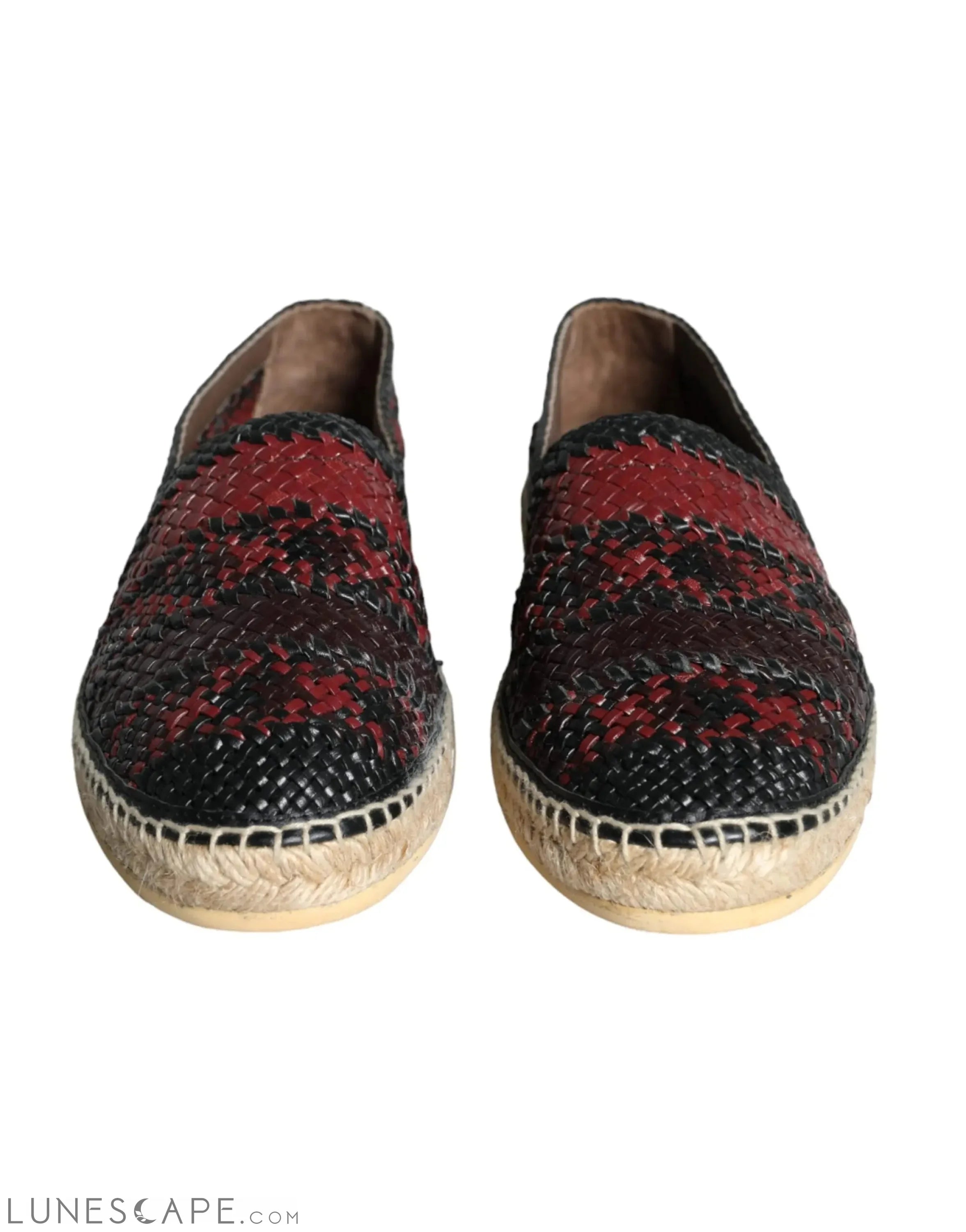 Dolce & Gabbana Black Maroon Woven Leather Buffalo Men Espadrille Shoes LUNESCAPE