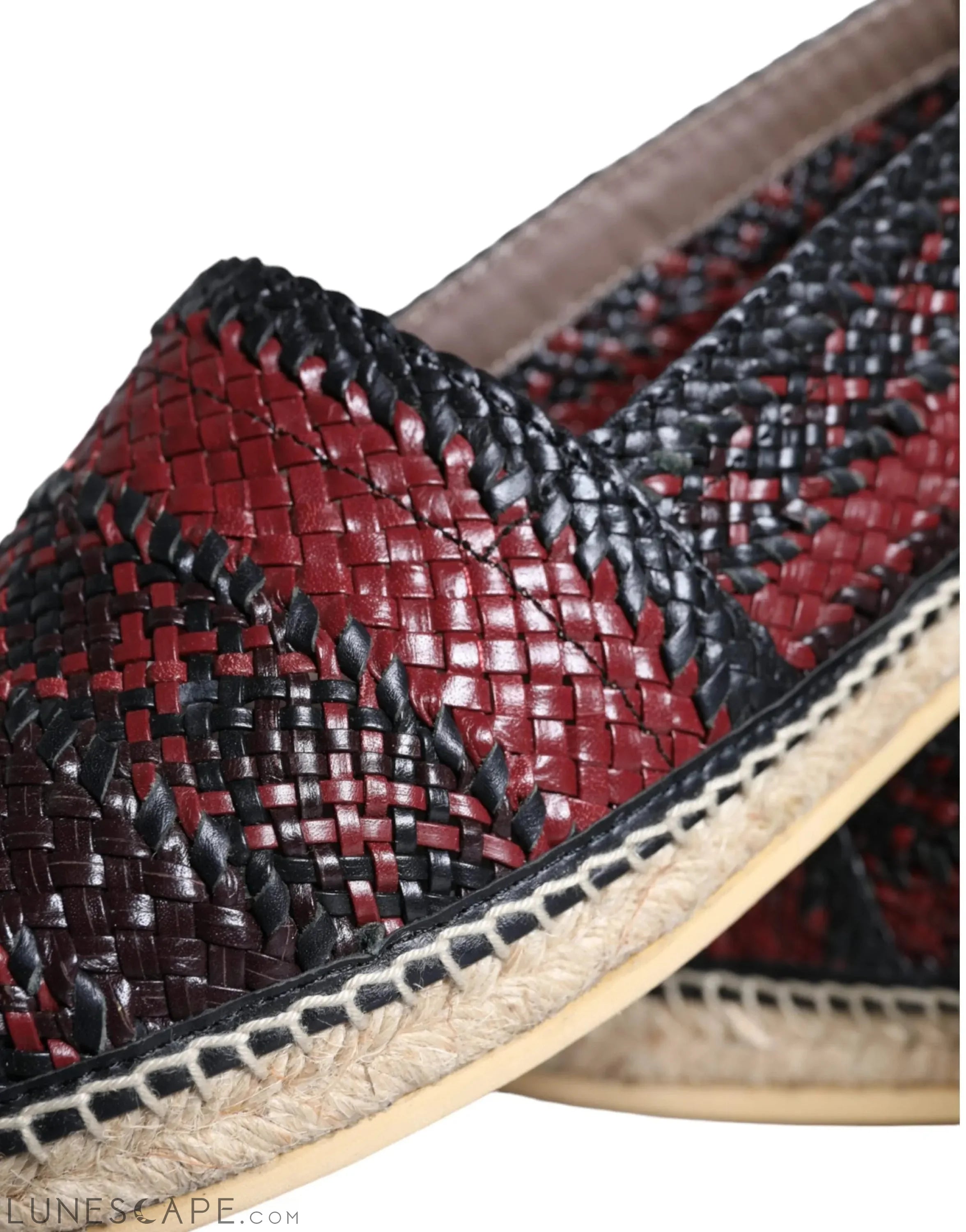 Dolce & Gabbana Black Maroon Woven Leather Buffalo Men Espadrille Shoes LUNESCAPE