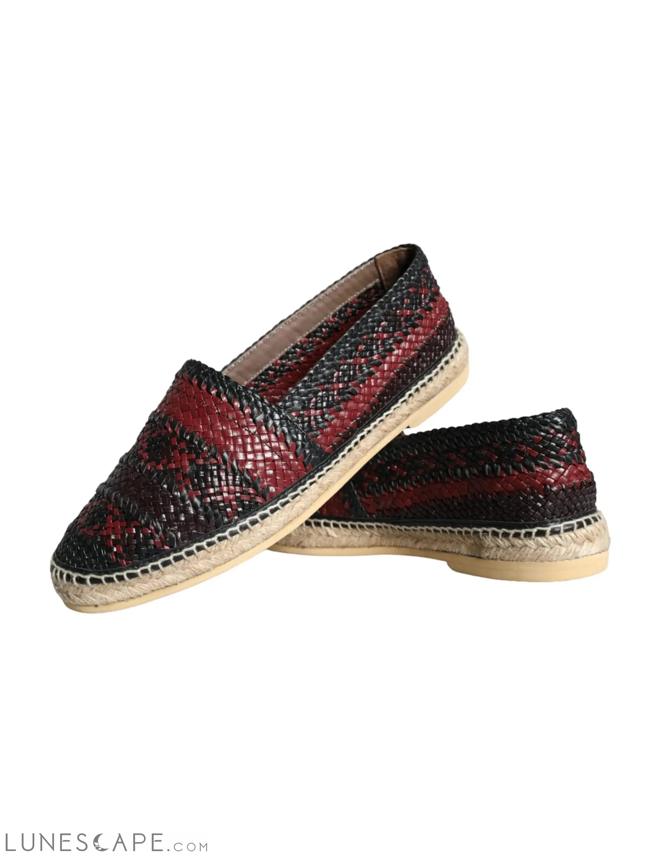 Dolce & Gabbana Black Maroon Woven Leather Buffalo Men Espadrille Shoes LUNESCAPE