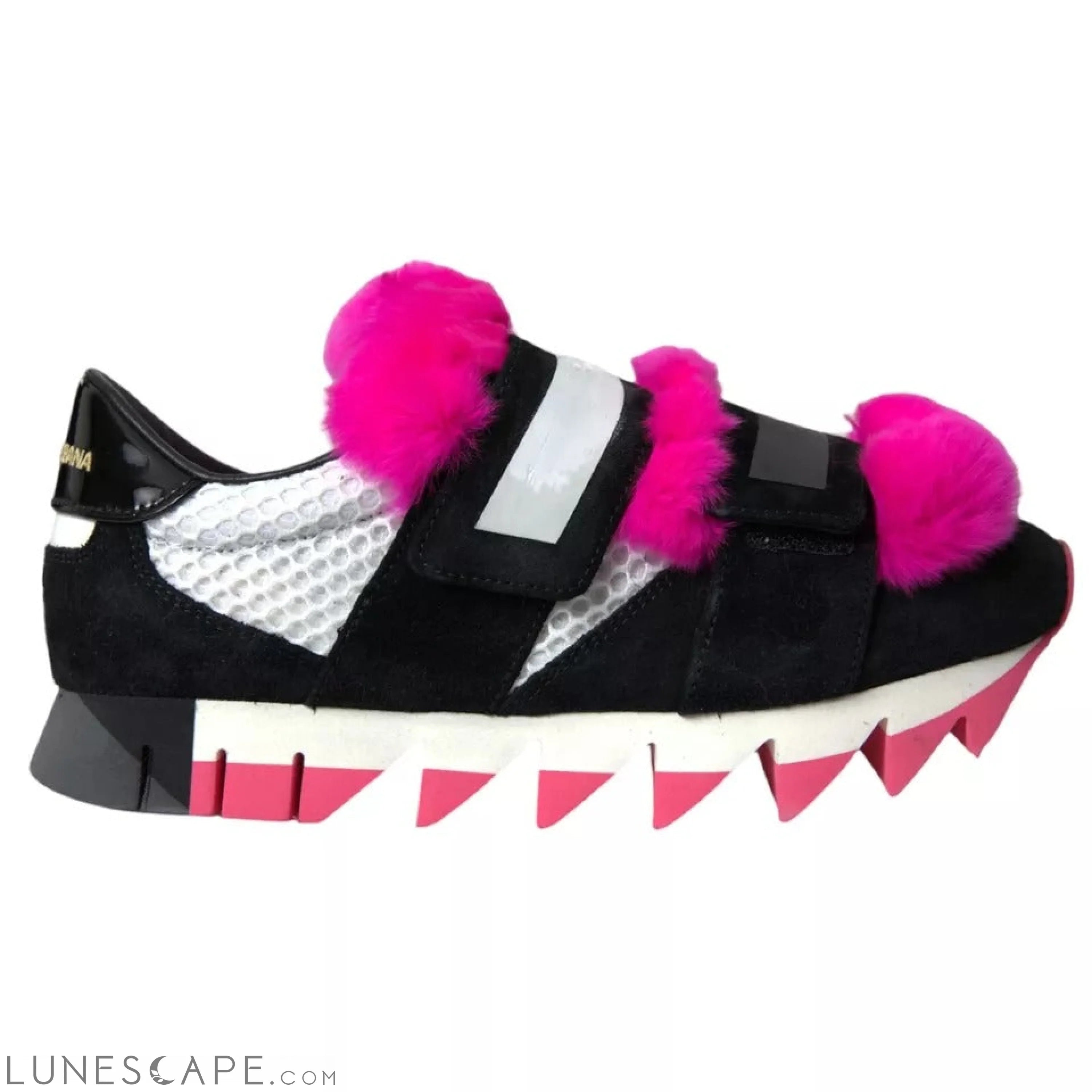 Dolce & Gabbana Black Pink Neoprene Stretch Shark Sneakers Shoes LUNESCAPE
