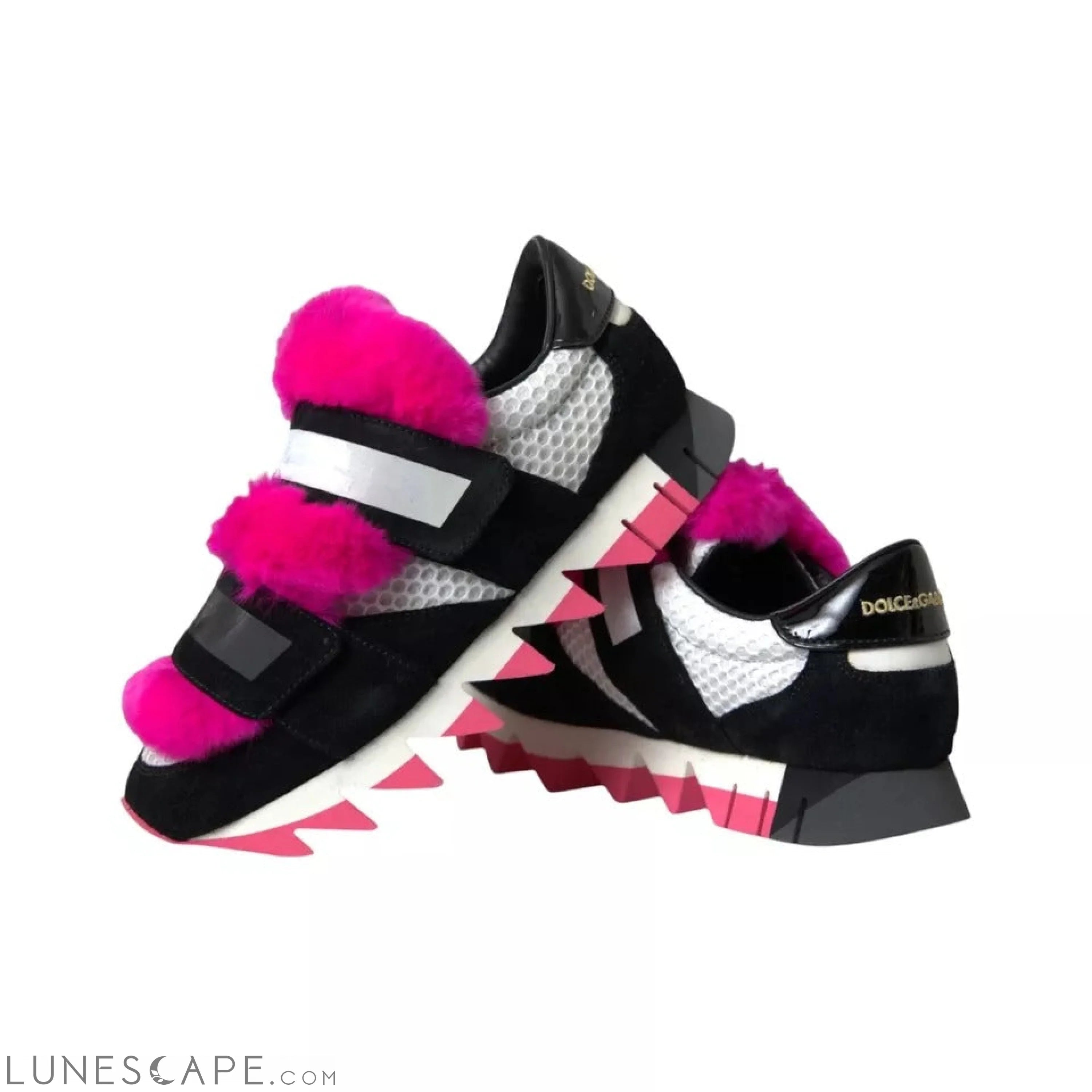 Dolce & Gabbana Black Pink Neoprene Stretch Shark Sneakers Shoes LUNESCAPE