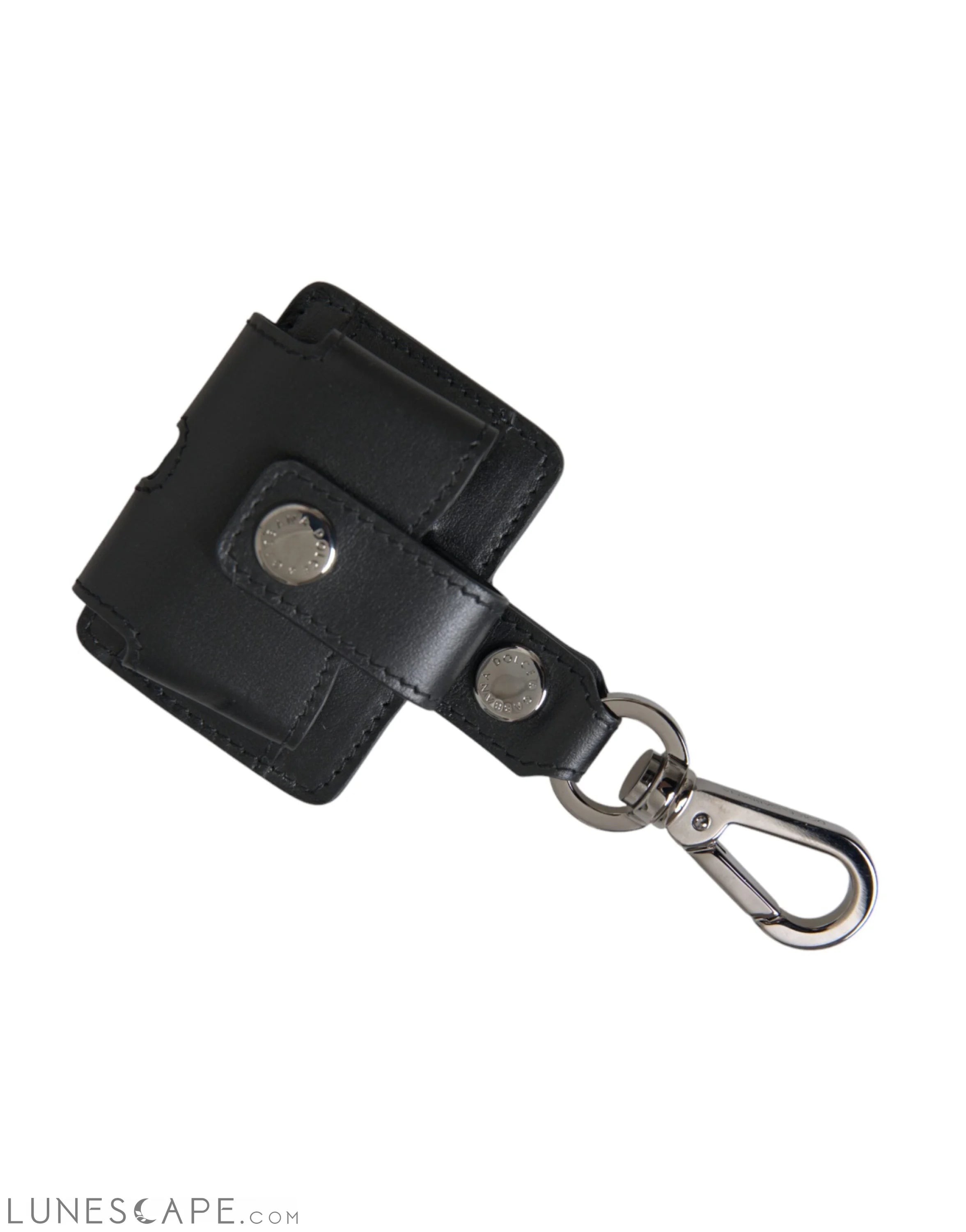 Dolce & Gabbana Black Plain Leather Silver Metal Airpods Case LUNESCAPE