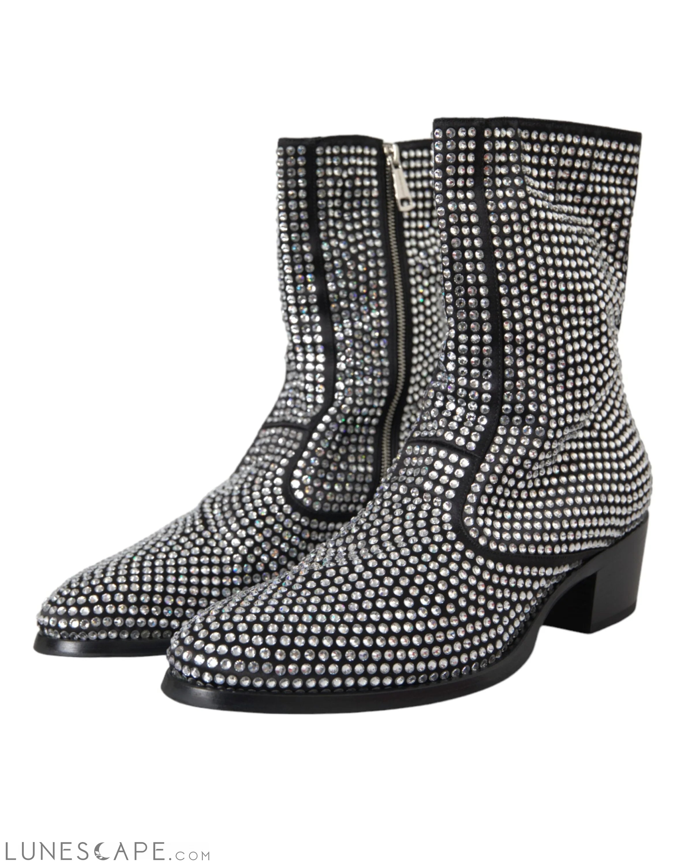 Dolce & Gabbana Black Rhinestone Crystal Chelsea Boots LUNESCAPE