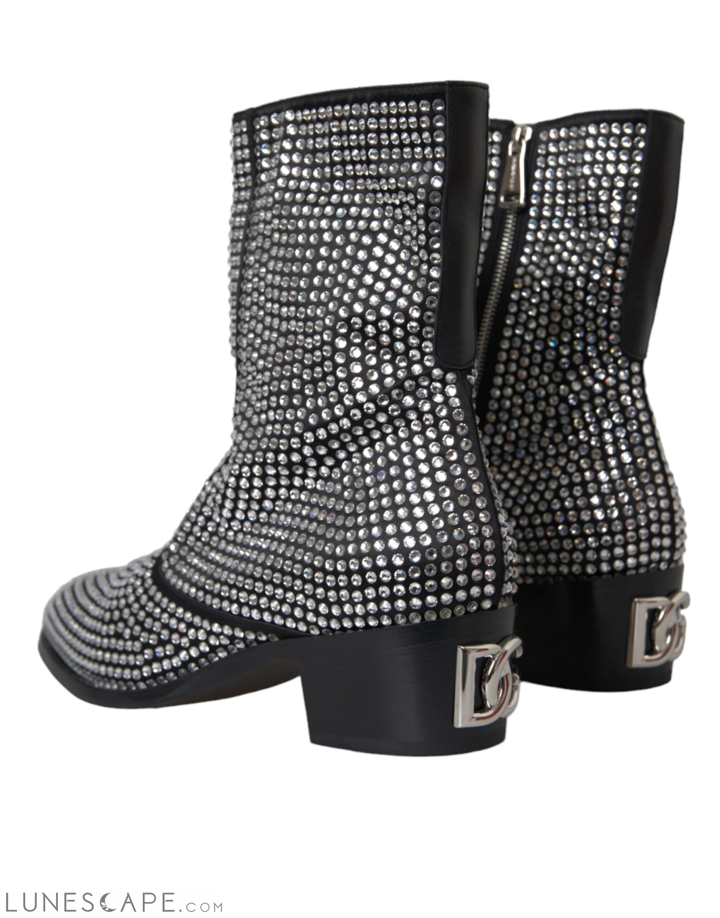 Dolce & Gabbana Black Rhinestone Crystal Chelsea Boots LUNESCAPE