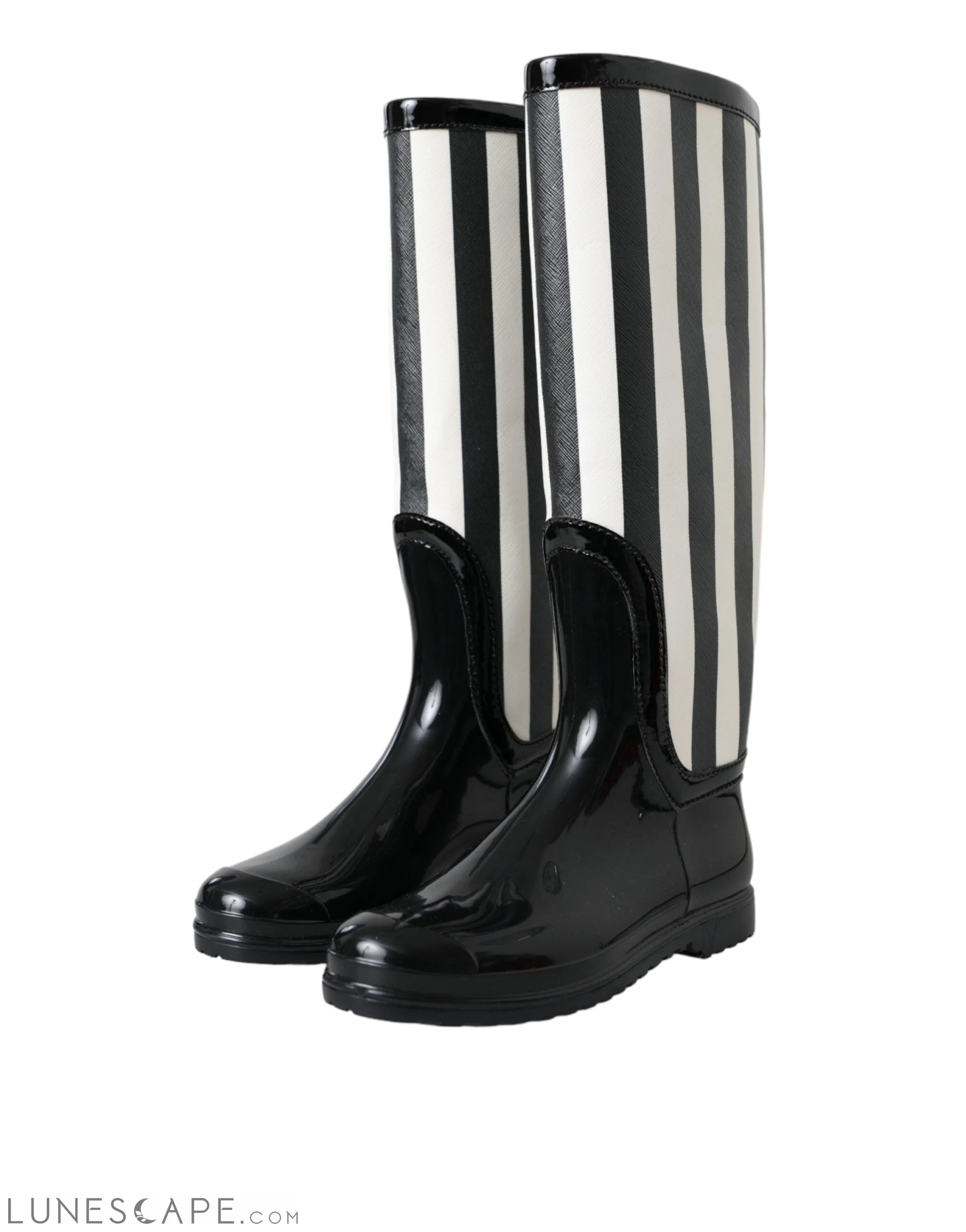 Dolce & Gabbana Black Rubber Knee High Flat Boots LUNESCAPE