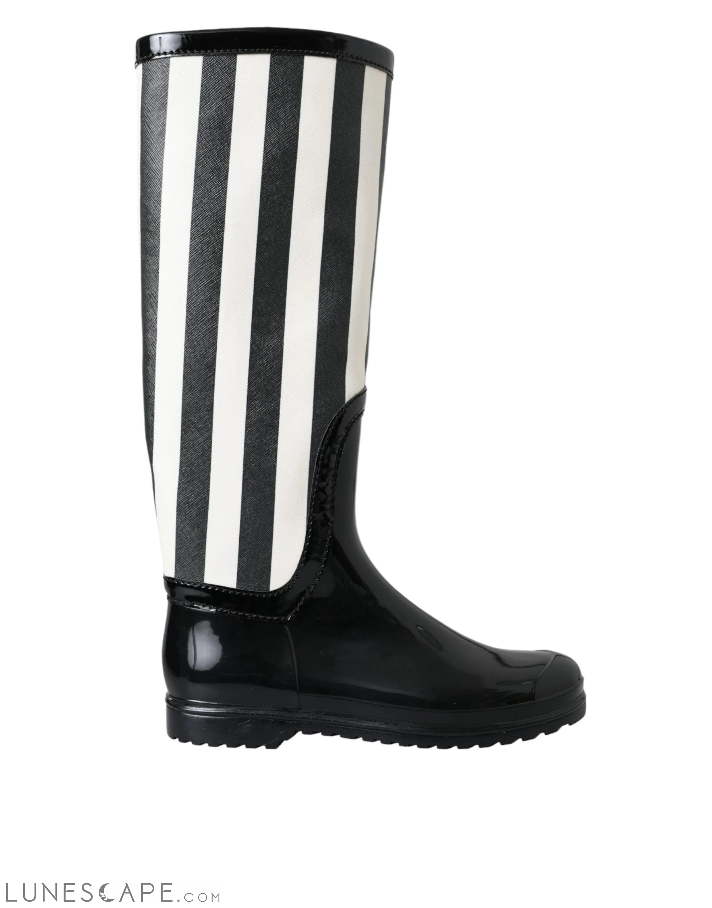 Dolce & Gabbana Black Rubber Knee High Flat Boots LUNESCAPE