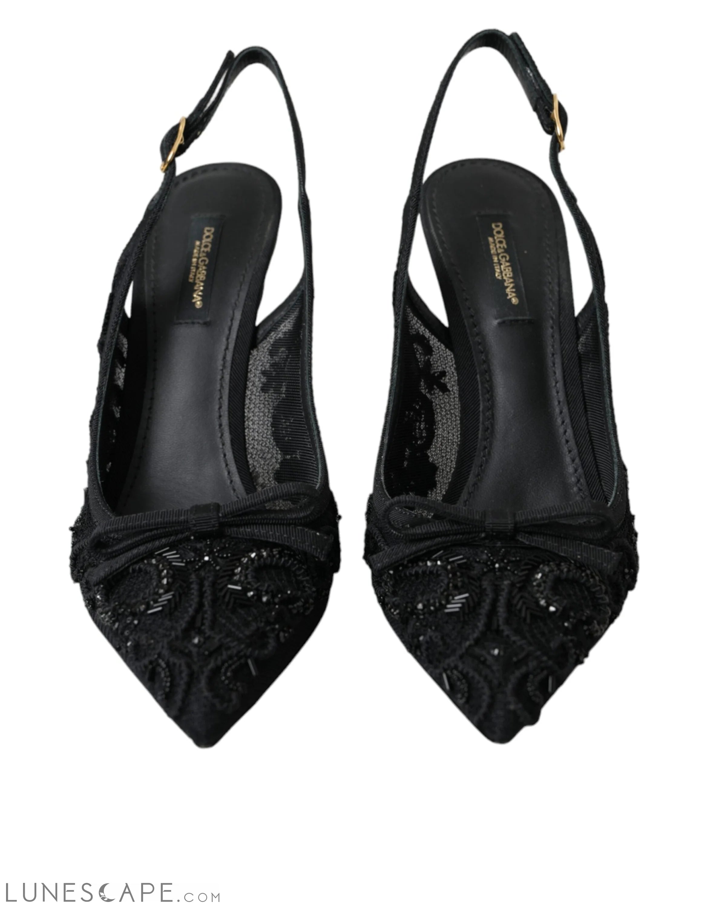 Dolce & Gabbana Black Tulle Ricamo Heels Slingbacks Shoes LUNESCAPE