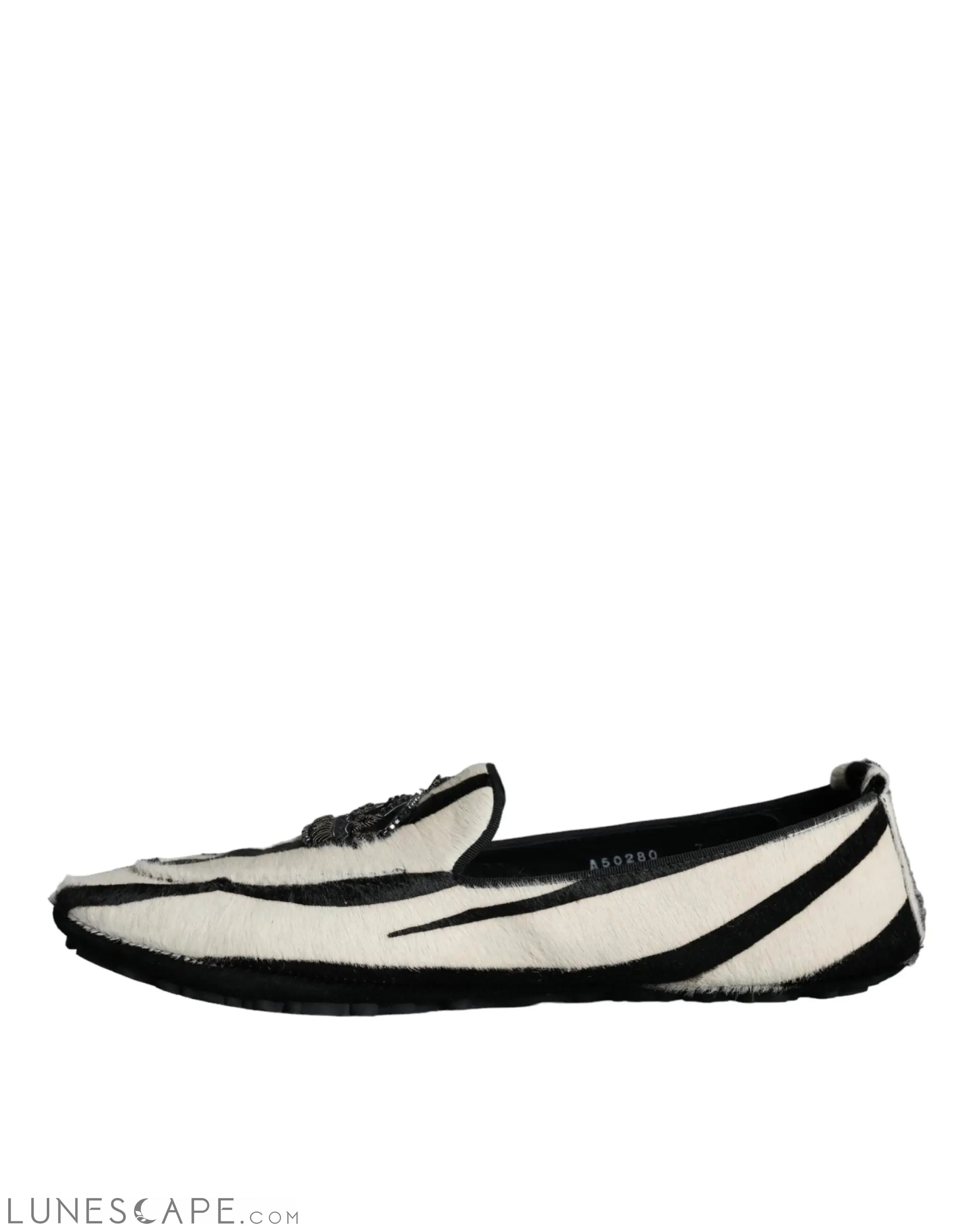 Dolce & Gabbana Black White Calf Fur Slip On Loafers Men Shoes LUNESCAPE