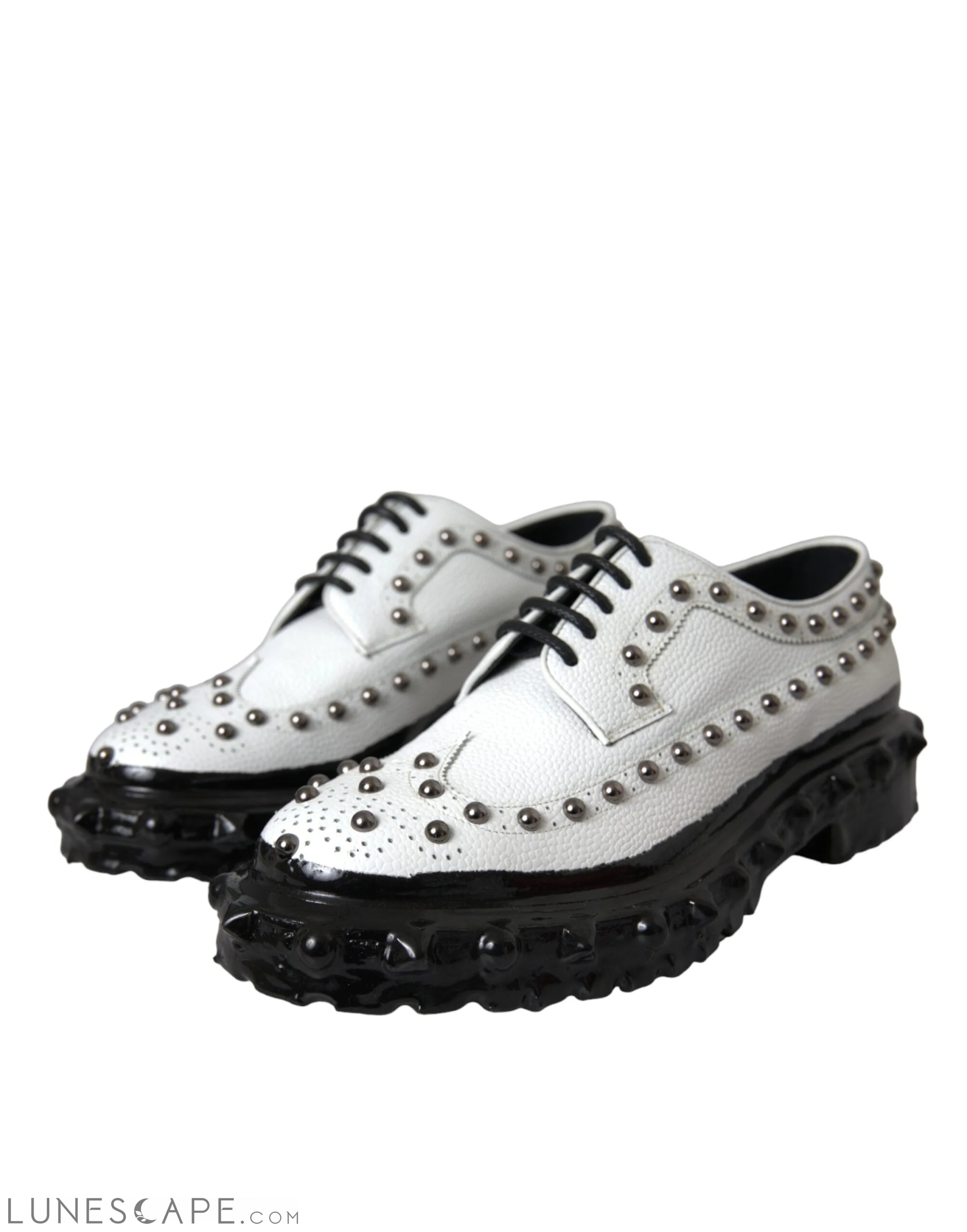 Dolce & Gabbana Black White Embellished Derby Formal Shoes LUNESCAPE