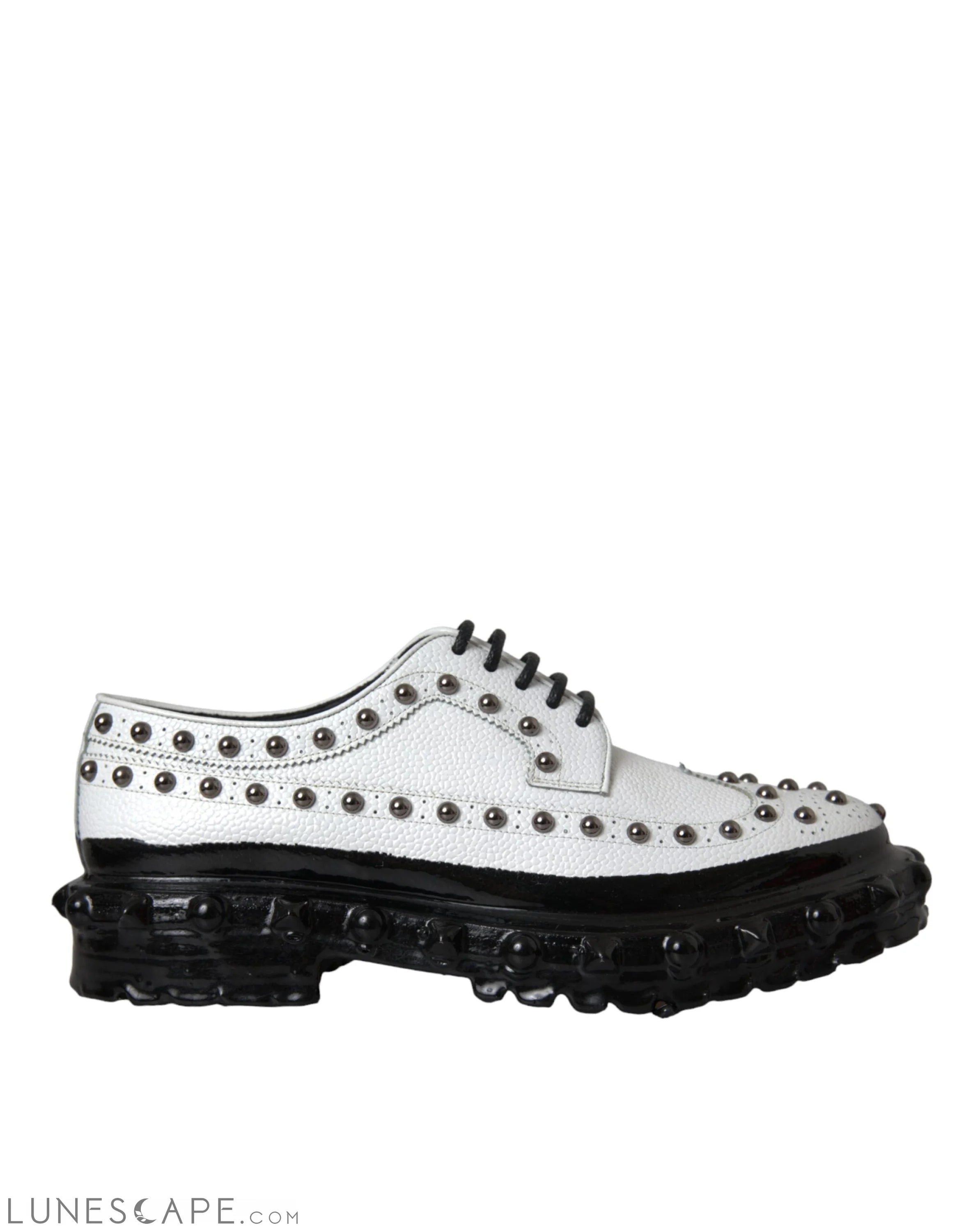 Dolce & Gabbana Black White Embellished Derby Formal Shoes LUNESCAPE