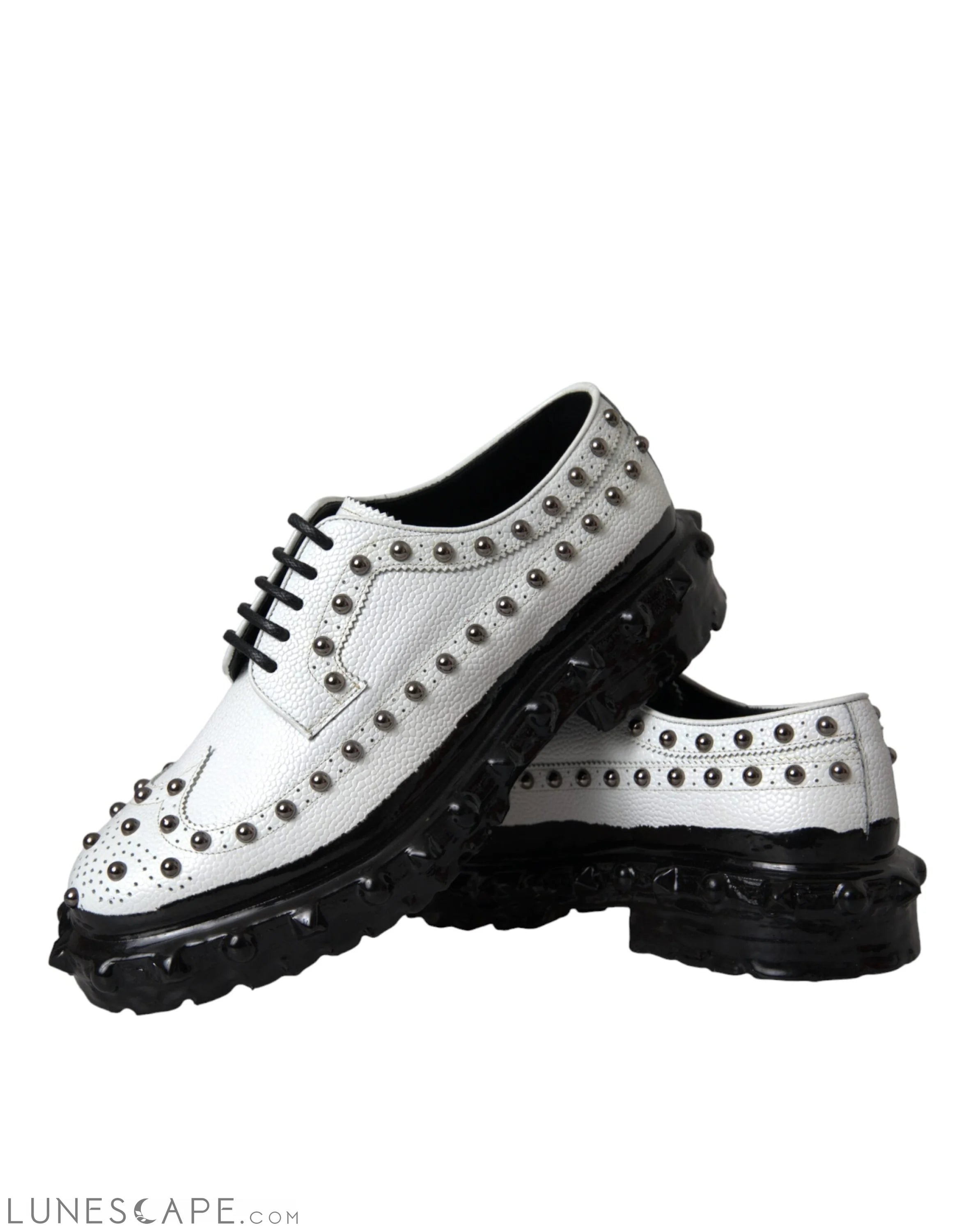 Dolce & Gabbana Black White Embellished Derby Formal Shoes LUNESCAPE