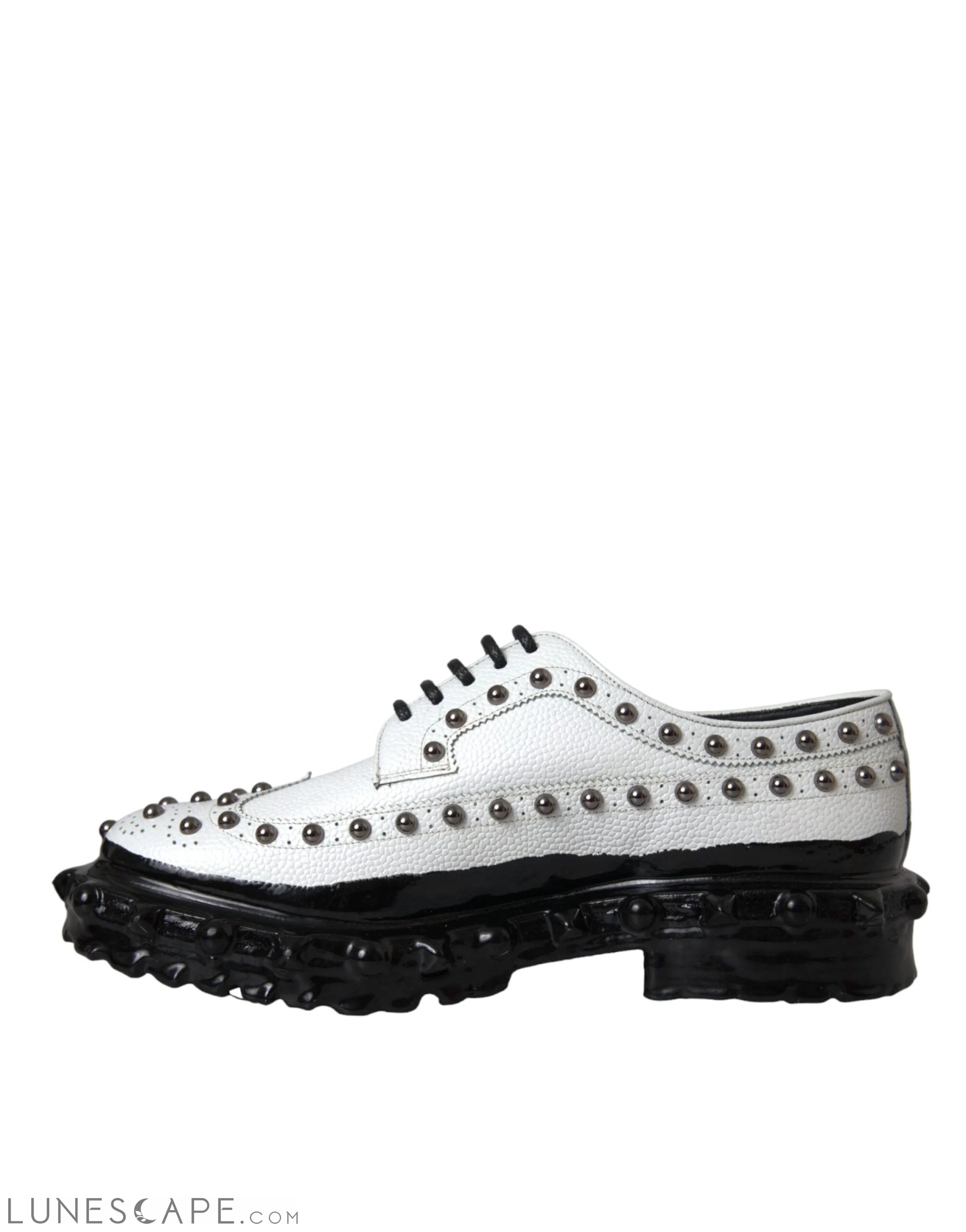 Dolce & Gabbana Black White Embellished Derby Formal Shoes LUNESCAPE