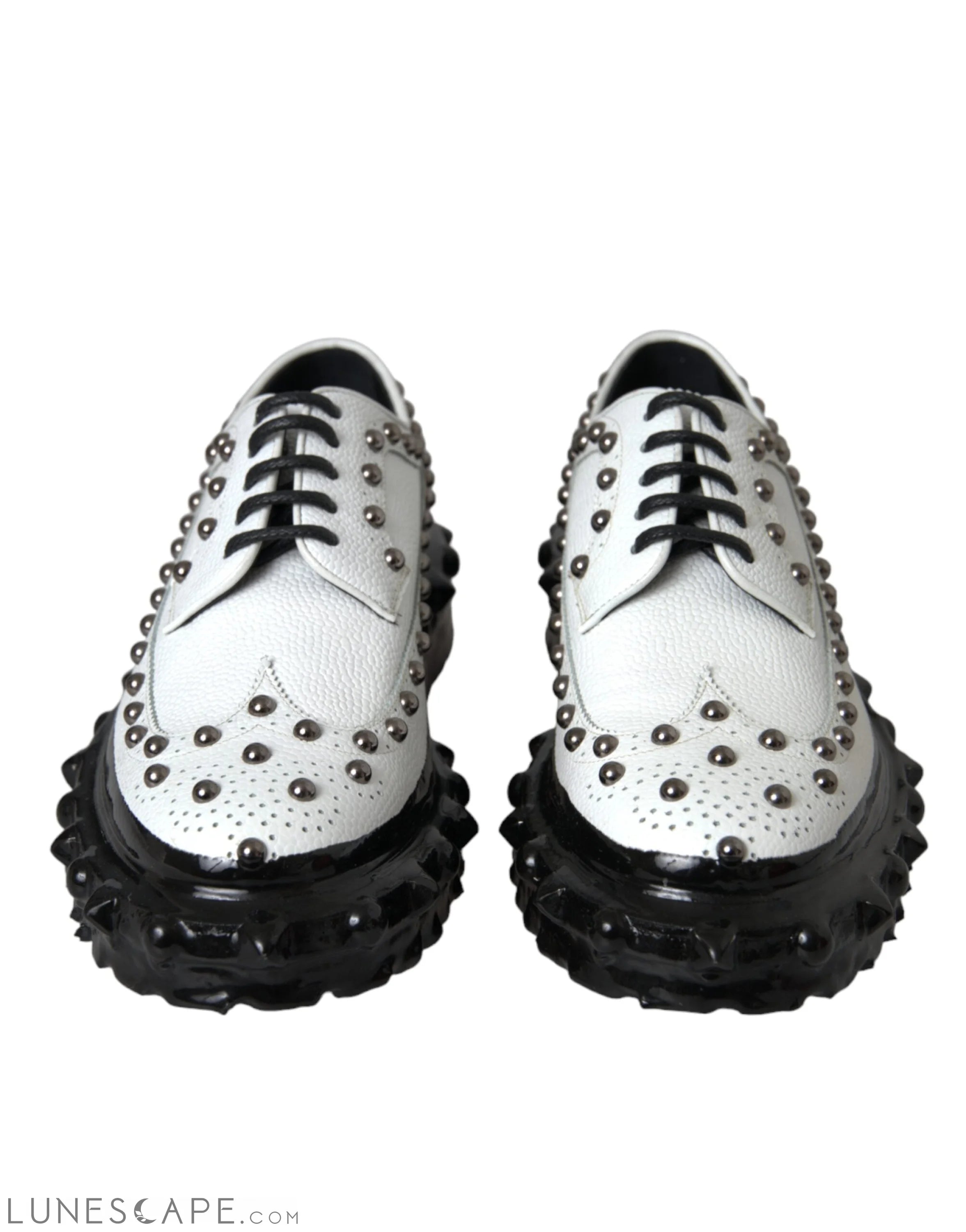 Dolce & Gabbana Black White Embellished Derby Formal Shoes LUNESCAPE