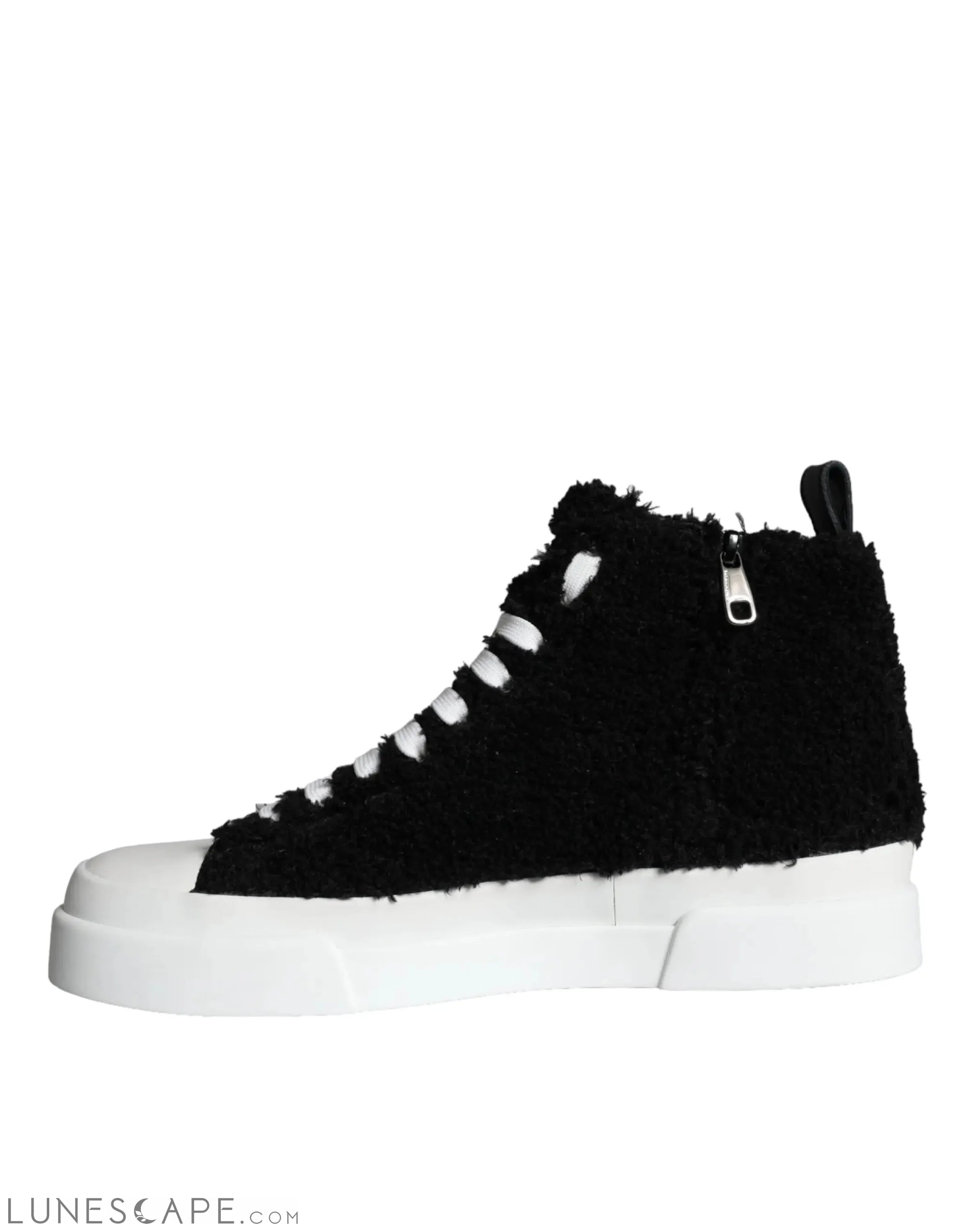 Dolce & Gabbana Black White Fur Logo High Top Sneaker Shoes LUNESCAPE