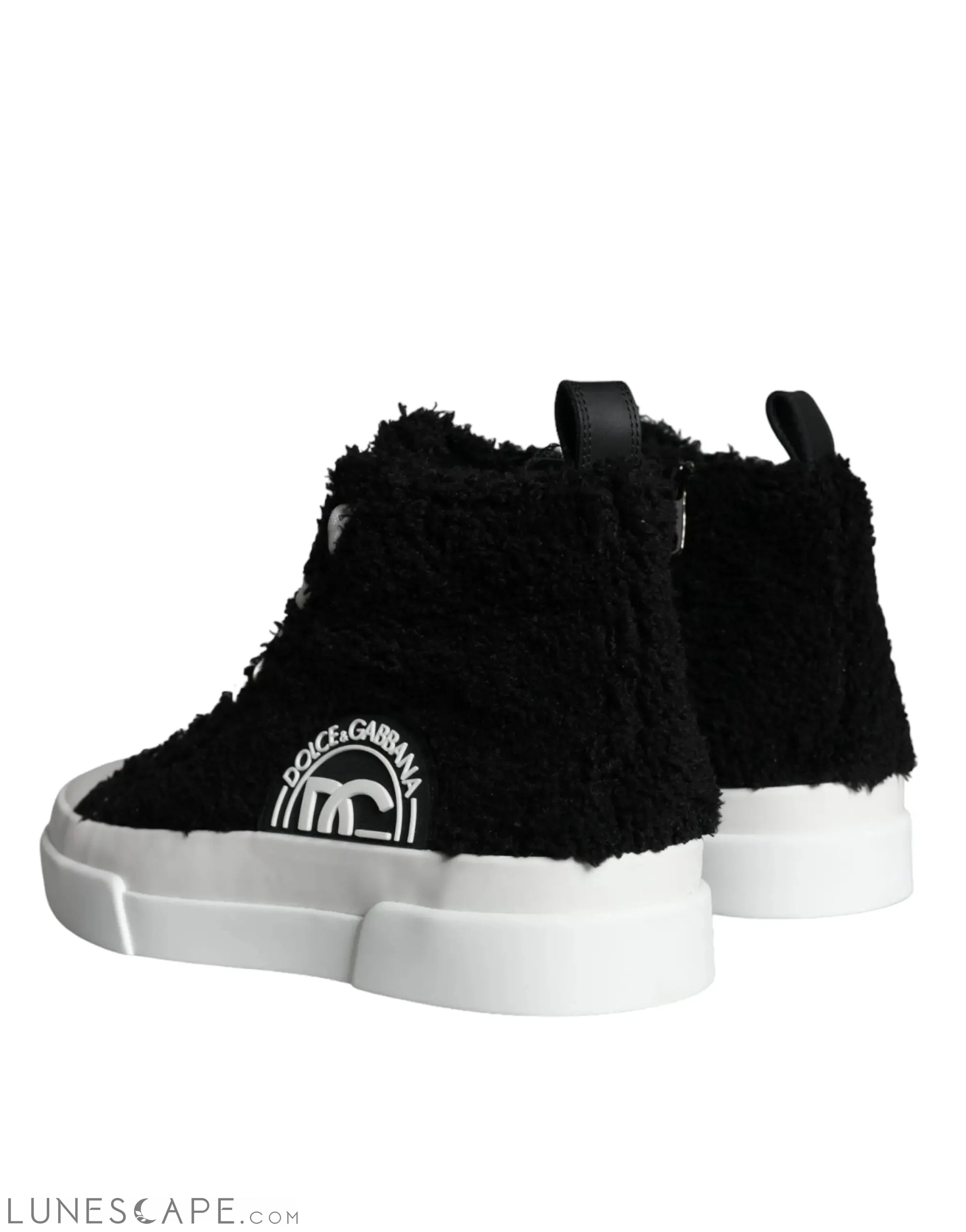 Dolce & Gabbana Black White Fur Logo High Top Sneaker Shoes LUNESCAPE