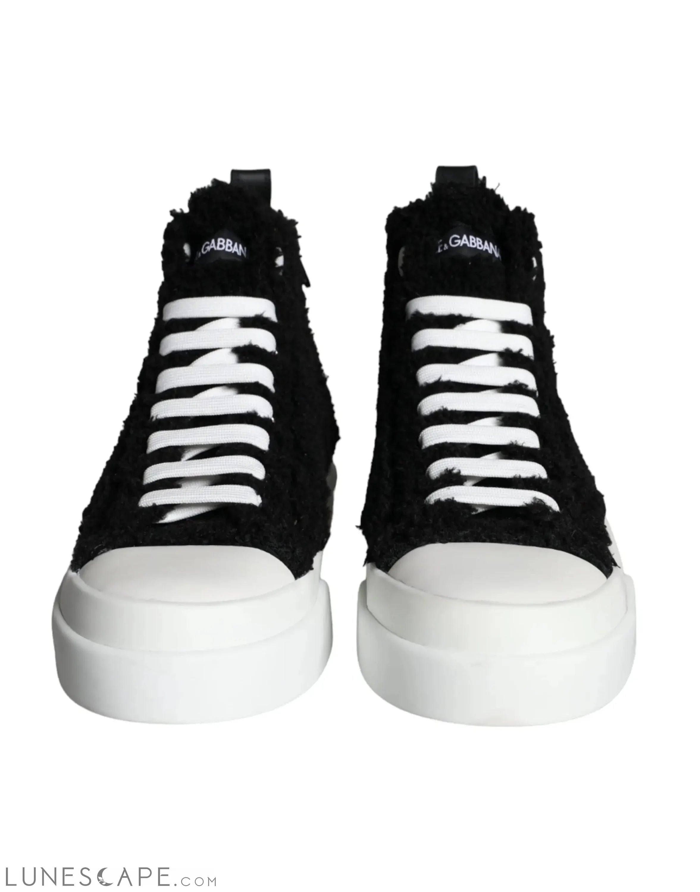 Dolce & Gabbana Black White Fur Logo High Top Sneaker Shoes LUNESCAPE