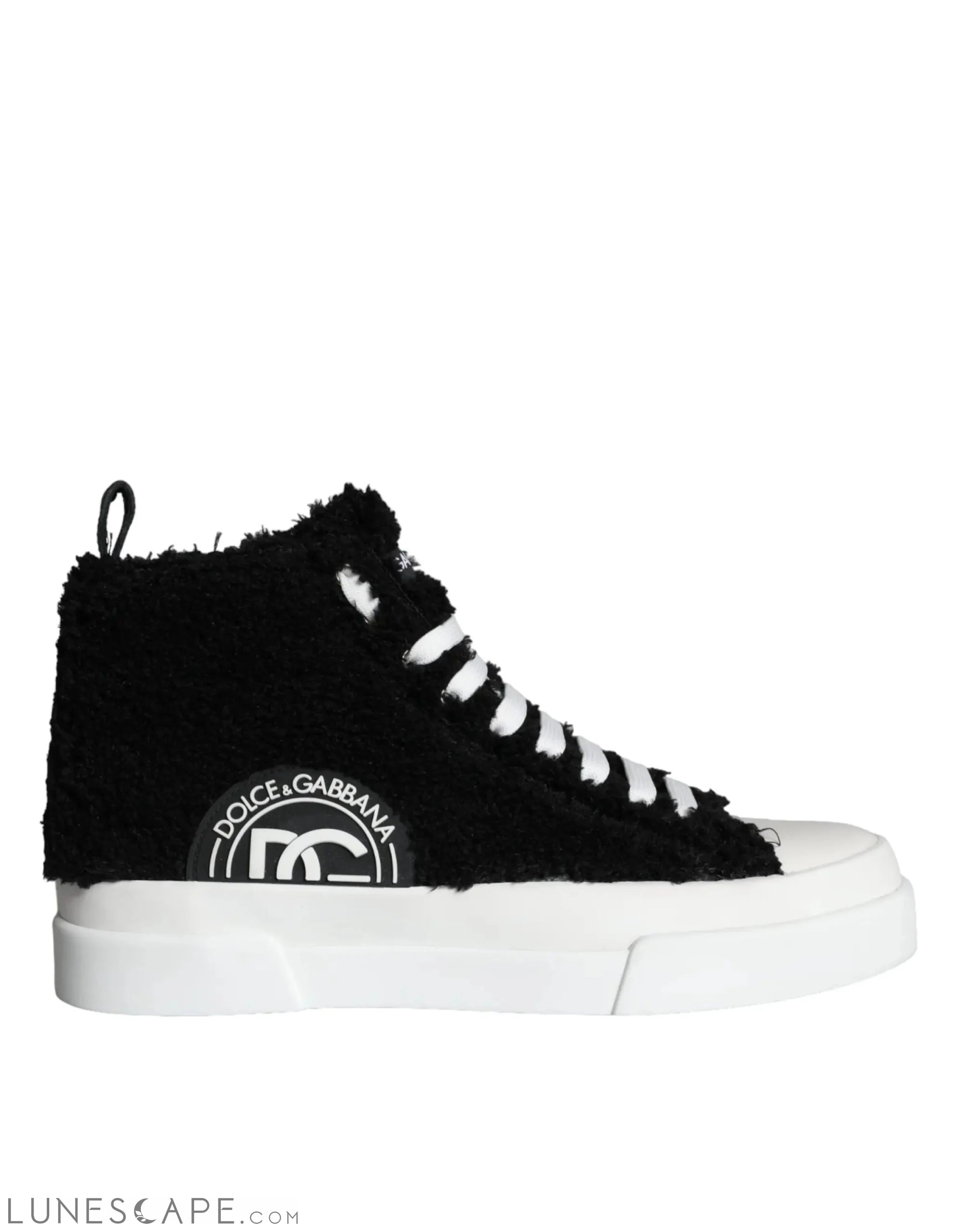 Dolce & Gabbana Black White Fur Logo High Top Sneaker Shoes LUNESCAPE