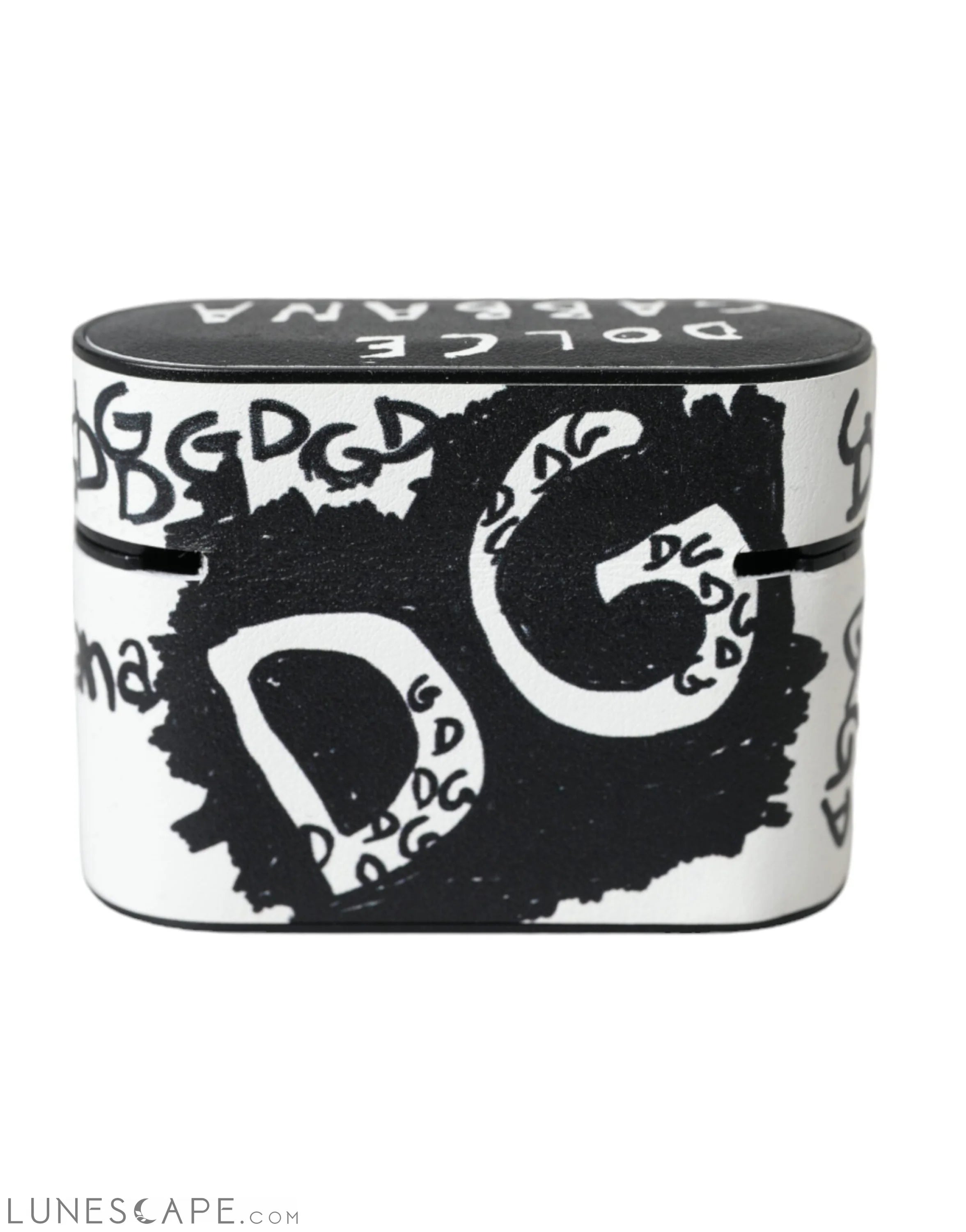 Dolce & Gabbana Black White Leather Scribble Embossed Logo Airpods Case LUNESCAPE