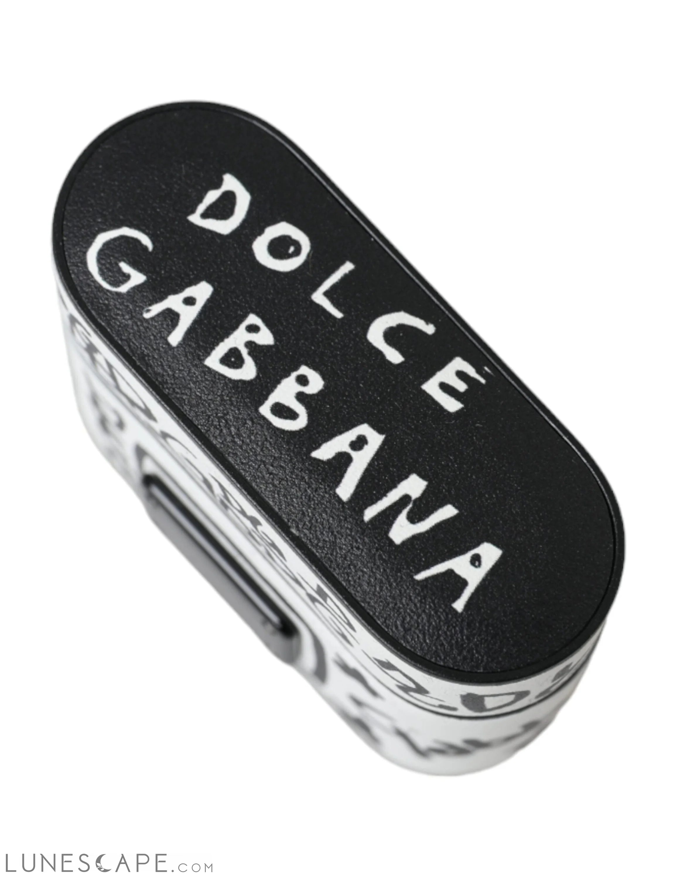 Dolce & Gabbana Black White Leather Scribble Embossed Logo Airpods Case LUNESCAPE