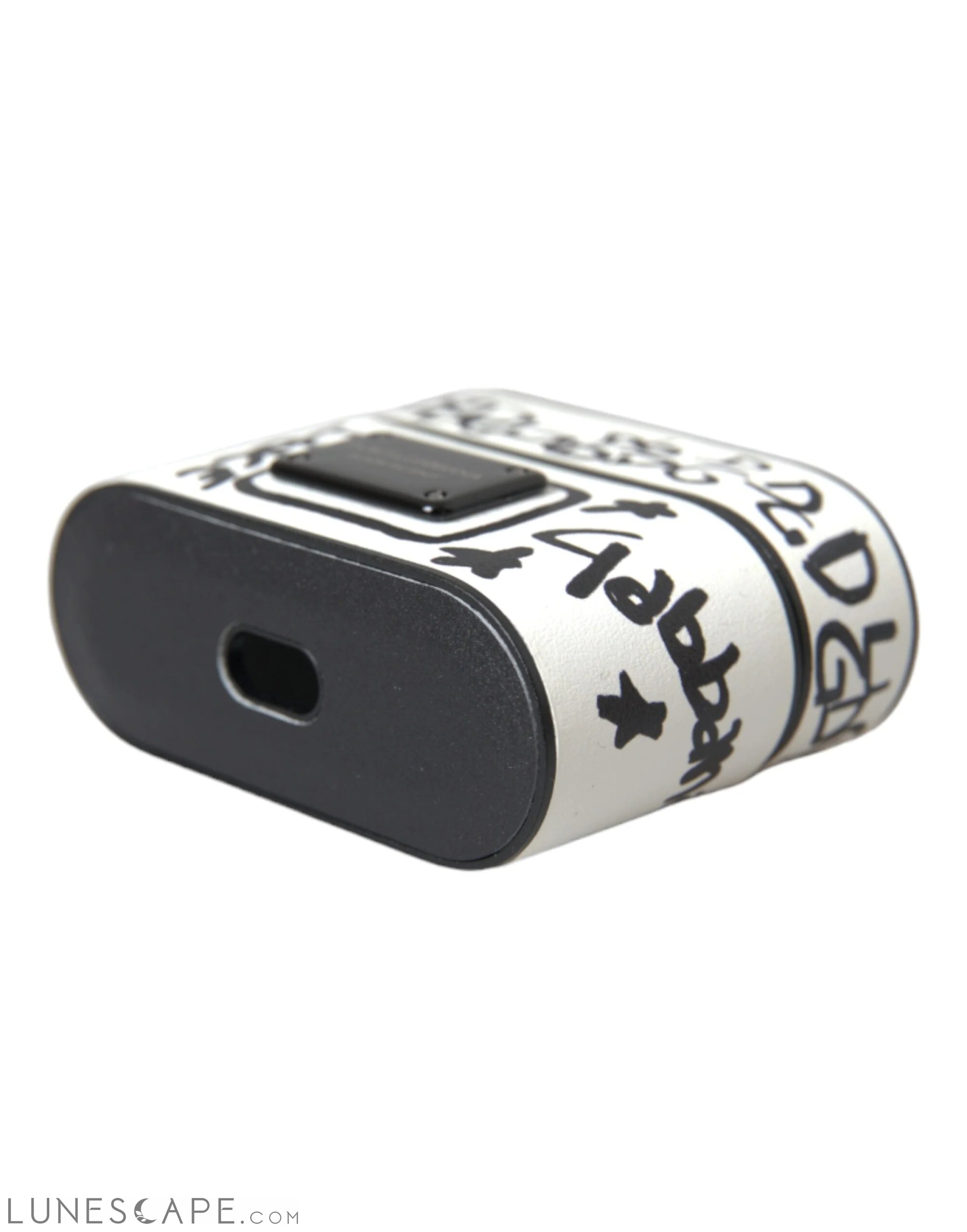 Dolce & Gabbana Black White Leather Scribble Embossed Logo Airpods Case LUNESCAPE